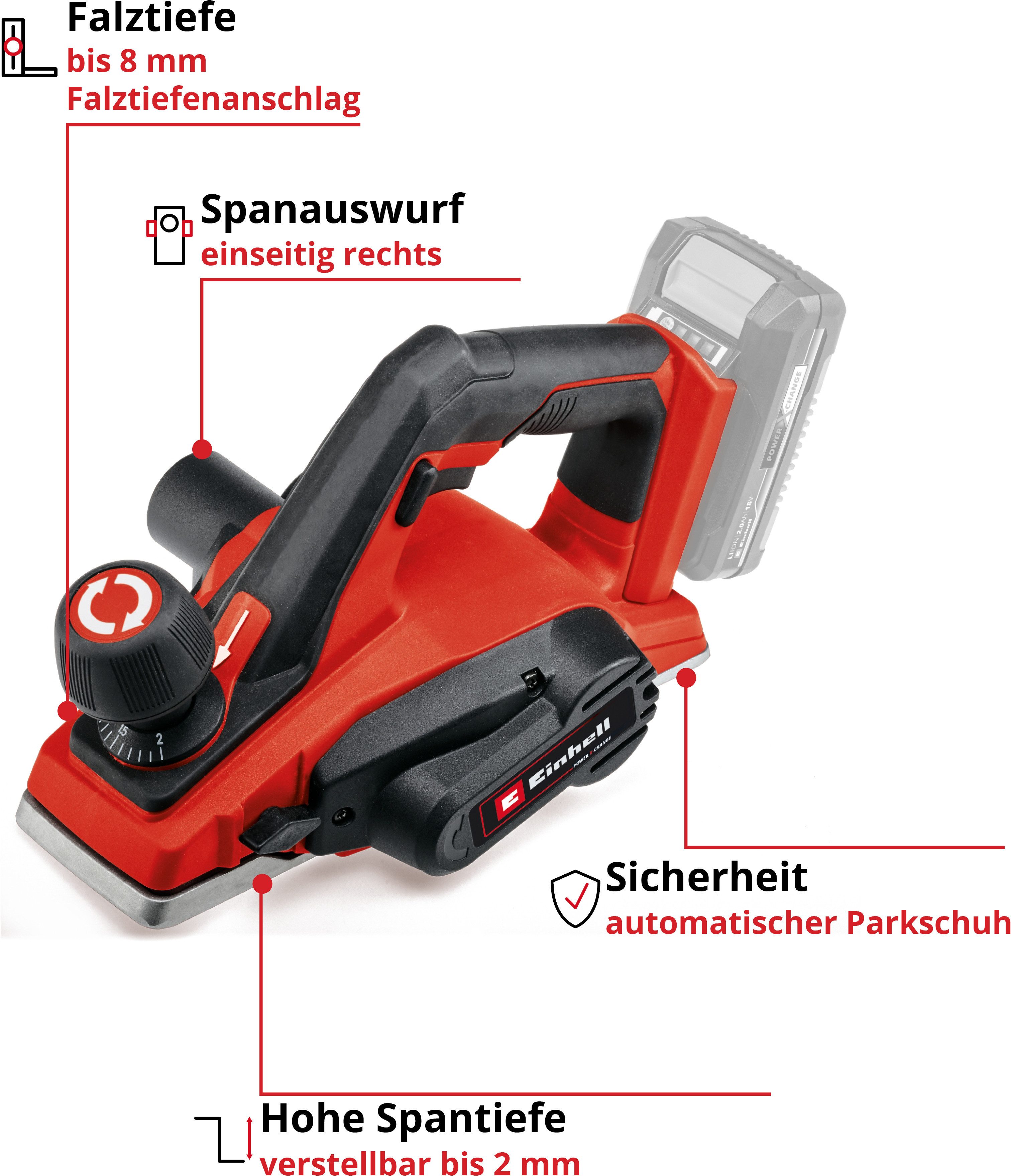Einhell Akku-Elektrohobel TE-PL 18/82 Li - Solo, Hobelbreite: 82 in mm, ohne Akku und Ladegerät