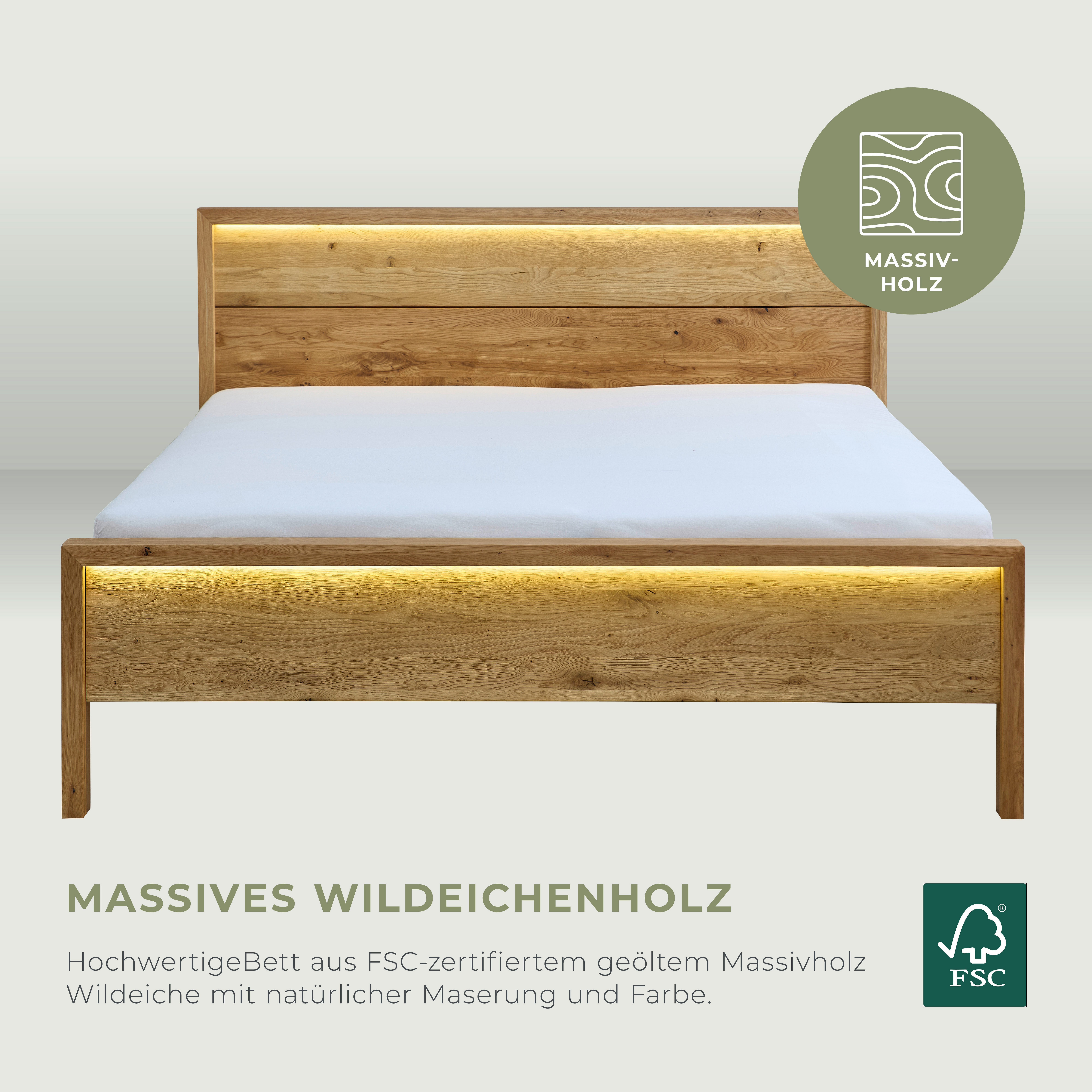 Home affaire Massivholzbett Ambroise aus Wildeiche, inkl. LED ...