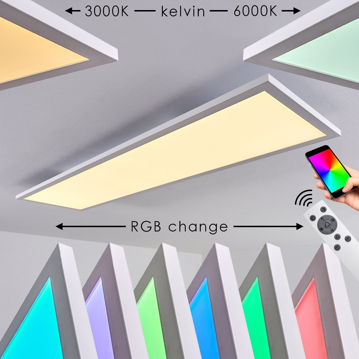 hofstein Panel Kelvin, aus Weiß, LED Sprachsteuerung RGB-Farbwechsel, o. Fernbedienung Aluminiumin Smartphone-App, dimmbare »Vacil« CCT 3000-6000 Panel