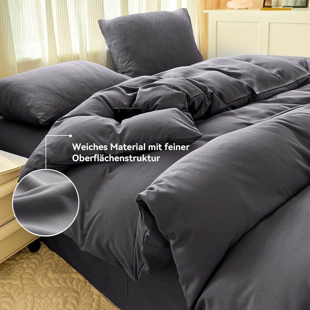 Elegear Bettwäsche Bettwäsche 135×200/155x220/200x200cm Mikrofaser Bettwäsche-Set, Mikrofaser aus Polyester, 3 teilig, Bettbezug+Kopfkissenbezug*2, atmungsaktiv – Bild 5 von 5