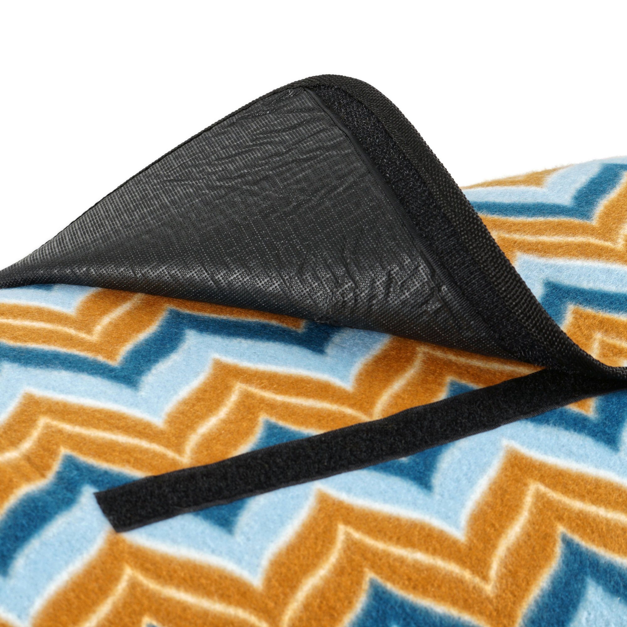 Picknickdecke Picknickdecke wasserabweisend 200x200 cm, blau/braun, Muster: Zickzack, CampFeuer