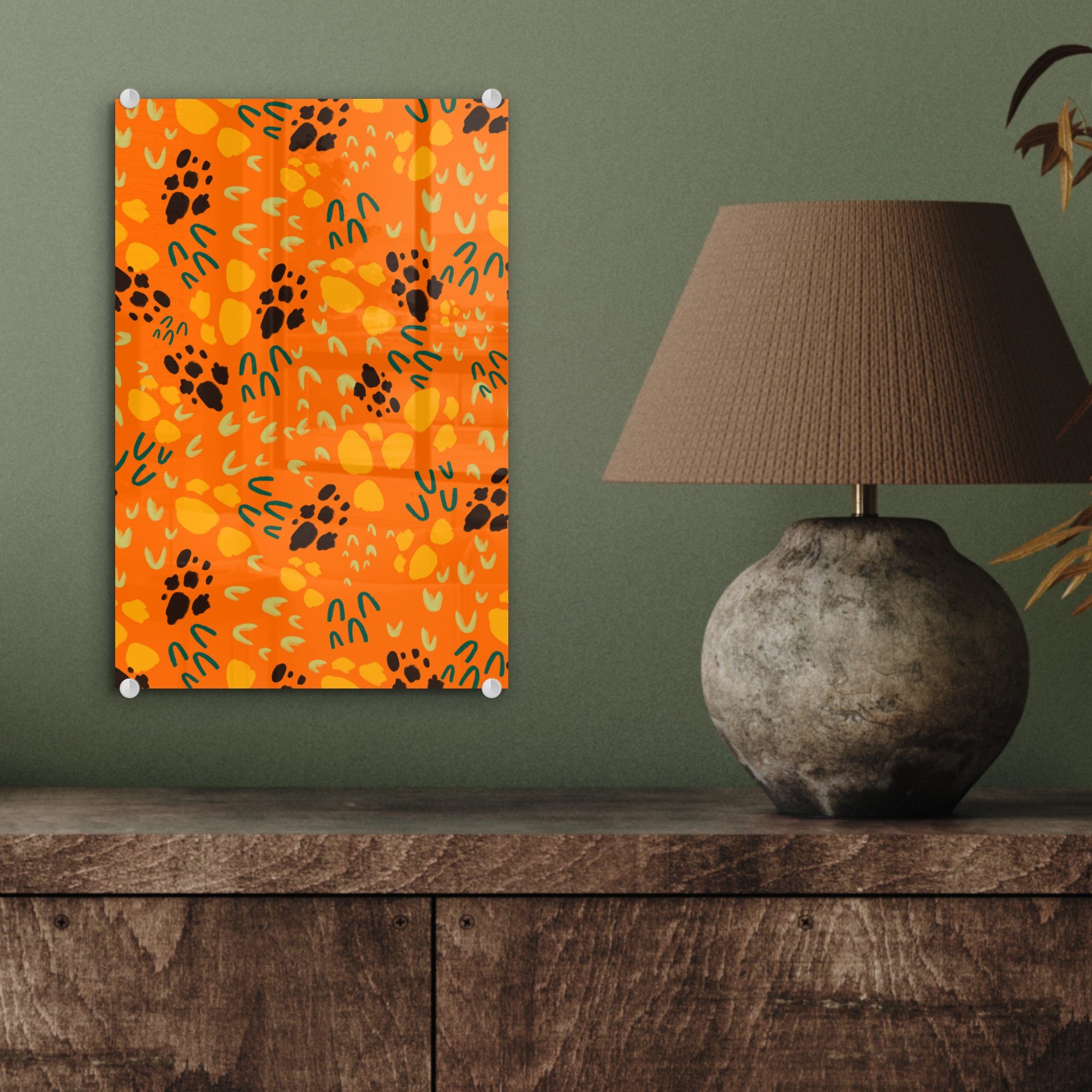 Sporen St), auf Orange auf Wandbild - (1 Glasbilder - Muster, - Wanddekoration Glas Acrylglasbild Foto MuchoWow Bilder - - Glas