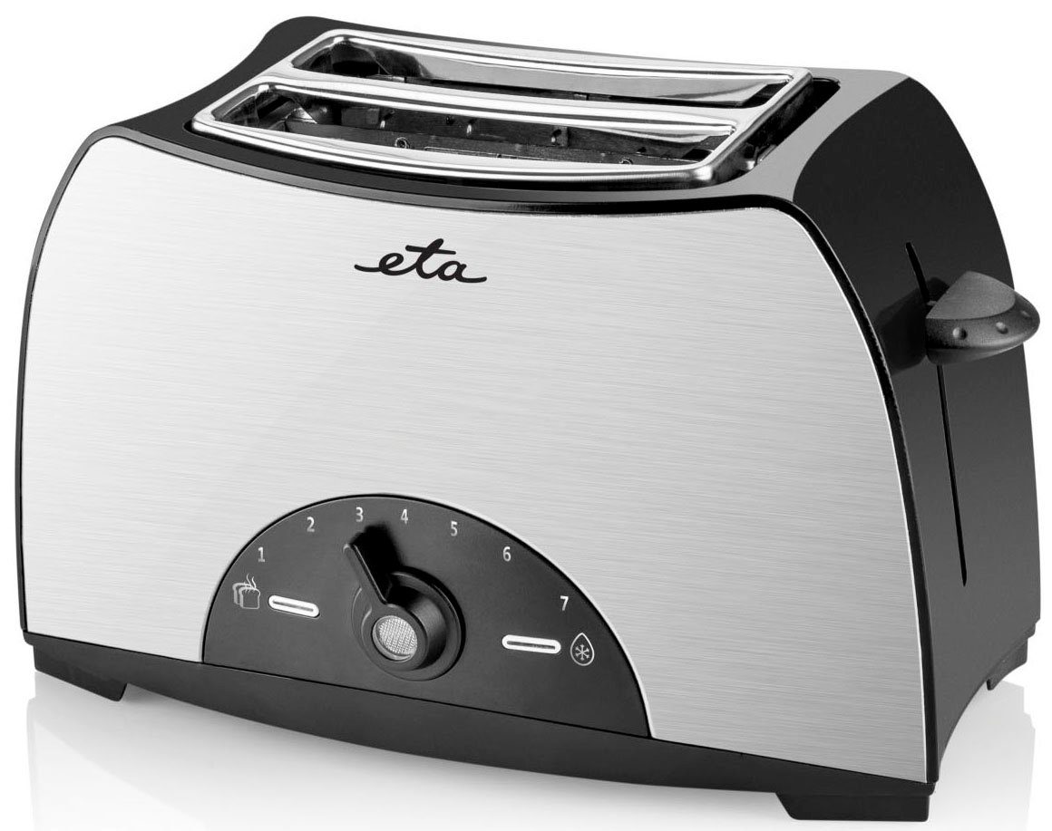 eta Toaster Lenny ETA216690000, 2 kurze Schlitze, für 2 Scheiben, 800 W, Silber, mit 7 Bräunungsstufen und Brötchenaufsatz