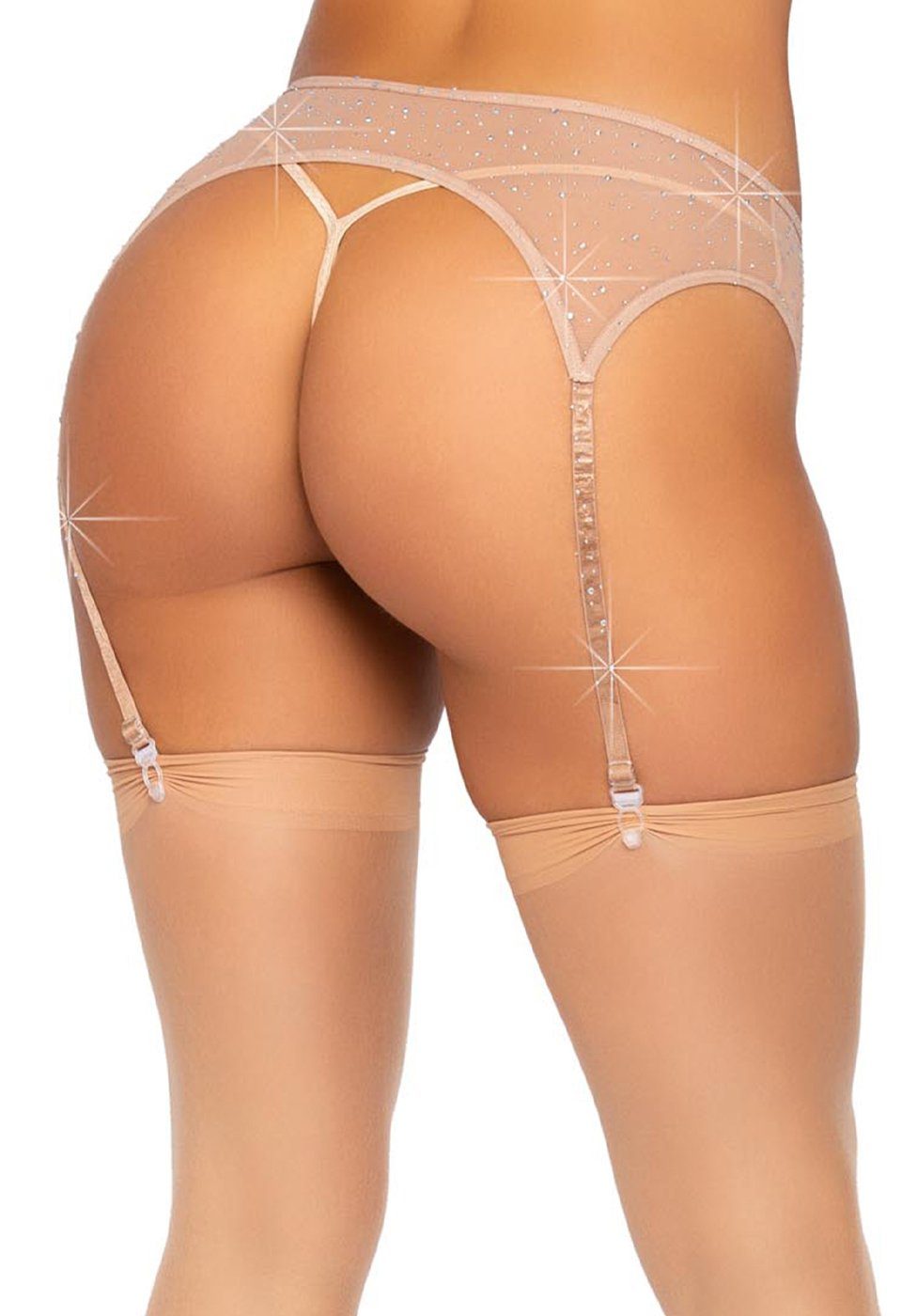 Leg Avenue Strumpfhalter Strumpfhalter mit Schmucksteinen - Beige, mit Glitzersteinen