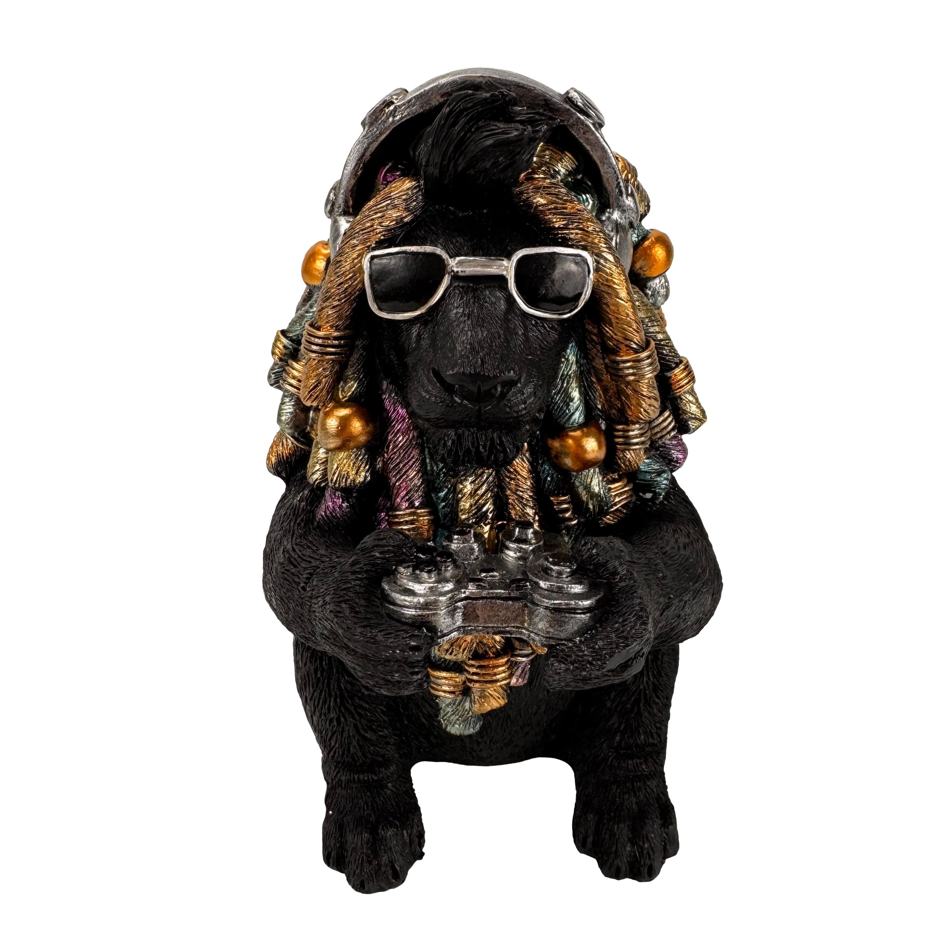 Online-Fuchs Dekofigur Zocker Affe, Kuh oder Löwe mit Controller & Kopfhörern - Geschenkidee (tolle Möglichkeit für Geldgeschenke zum Geburtstag, 18 cm groß), Deko für XBOX Series X S, Playstation PS5, Nintendo Switch 2