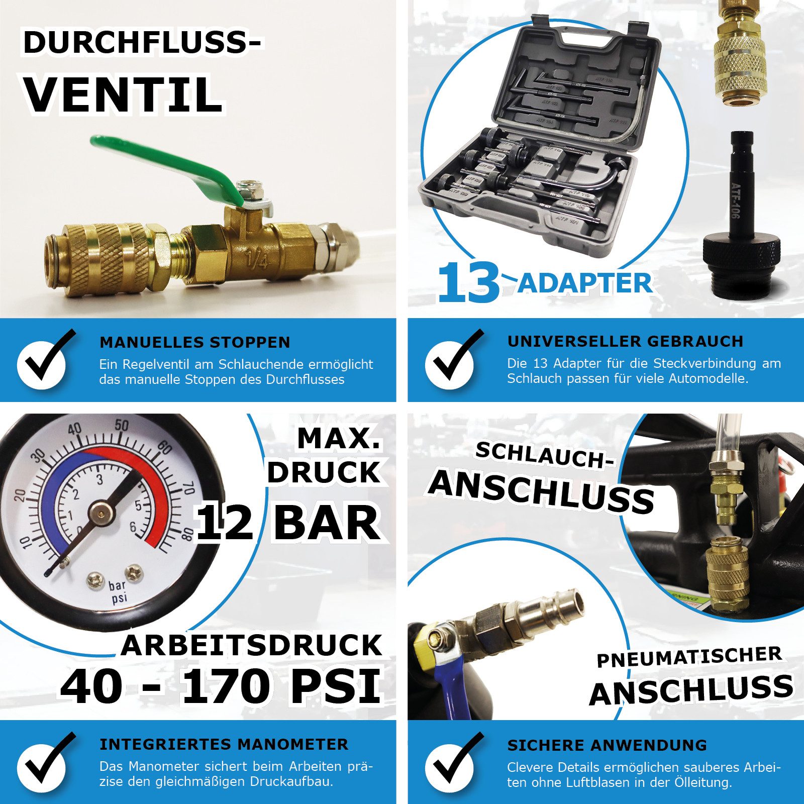 Bituxx Ölabsaugpumpe Getriebeöl Einfüllgerät Pneumatisch 10L (Set, 6-tlg., MS-19584) – Bild 2 von 5