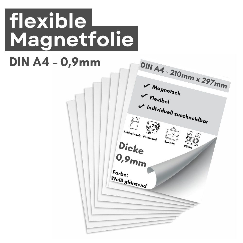 MaajeeKuto Magnet Magnet Magnetfolie weiß glänzend 0,9 mm DIN A4 zuschneidbar Ferrit (1-St)