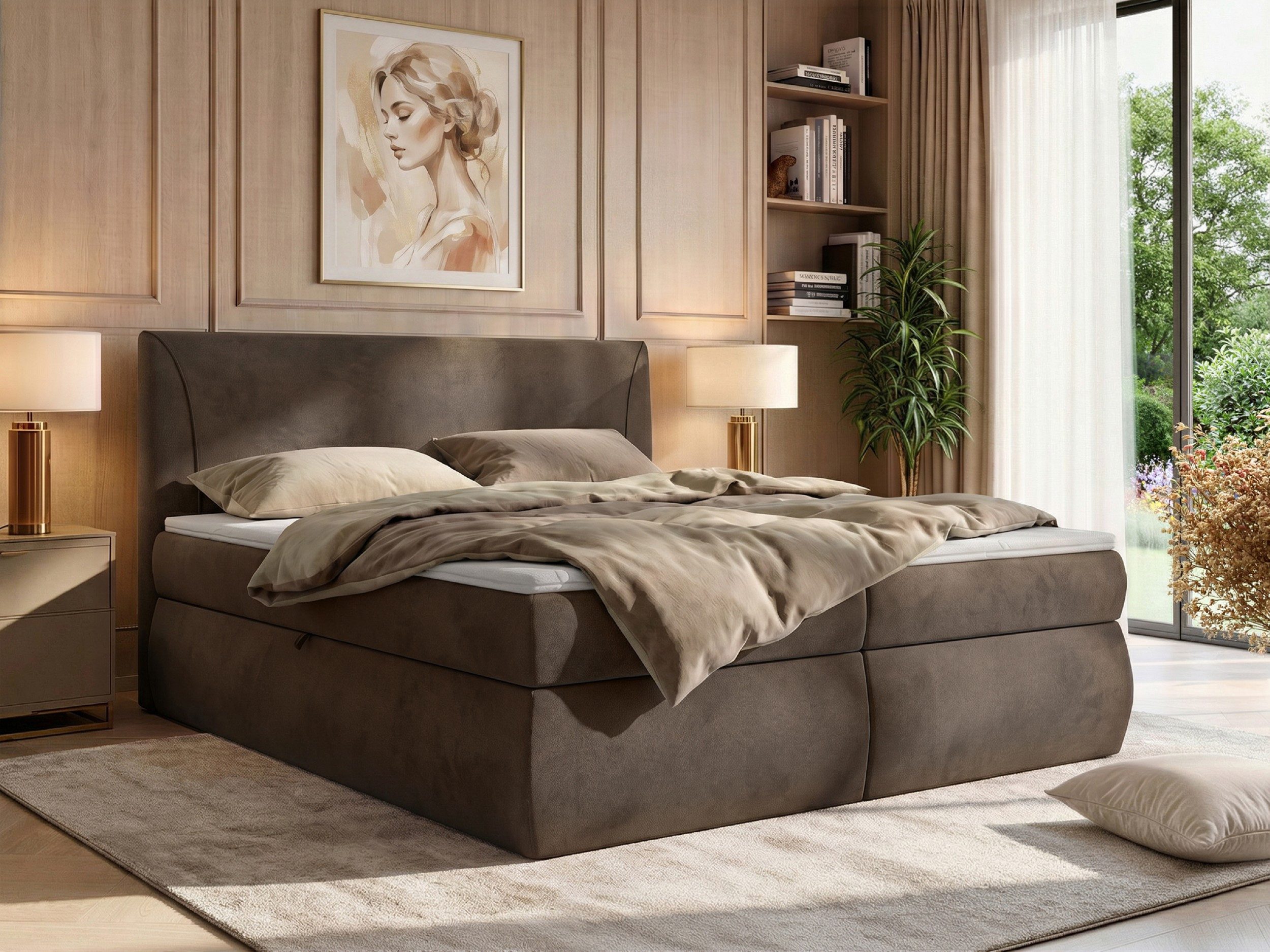 MKS MÖBEL Boxspringbett TARENZA (Set, Doppelbett, Gepolstertes Kopfteil, Schaum Topper), inkl. Bettkasten und Topper, Bonell-Federn