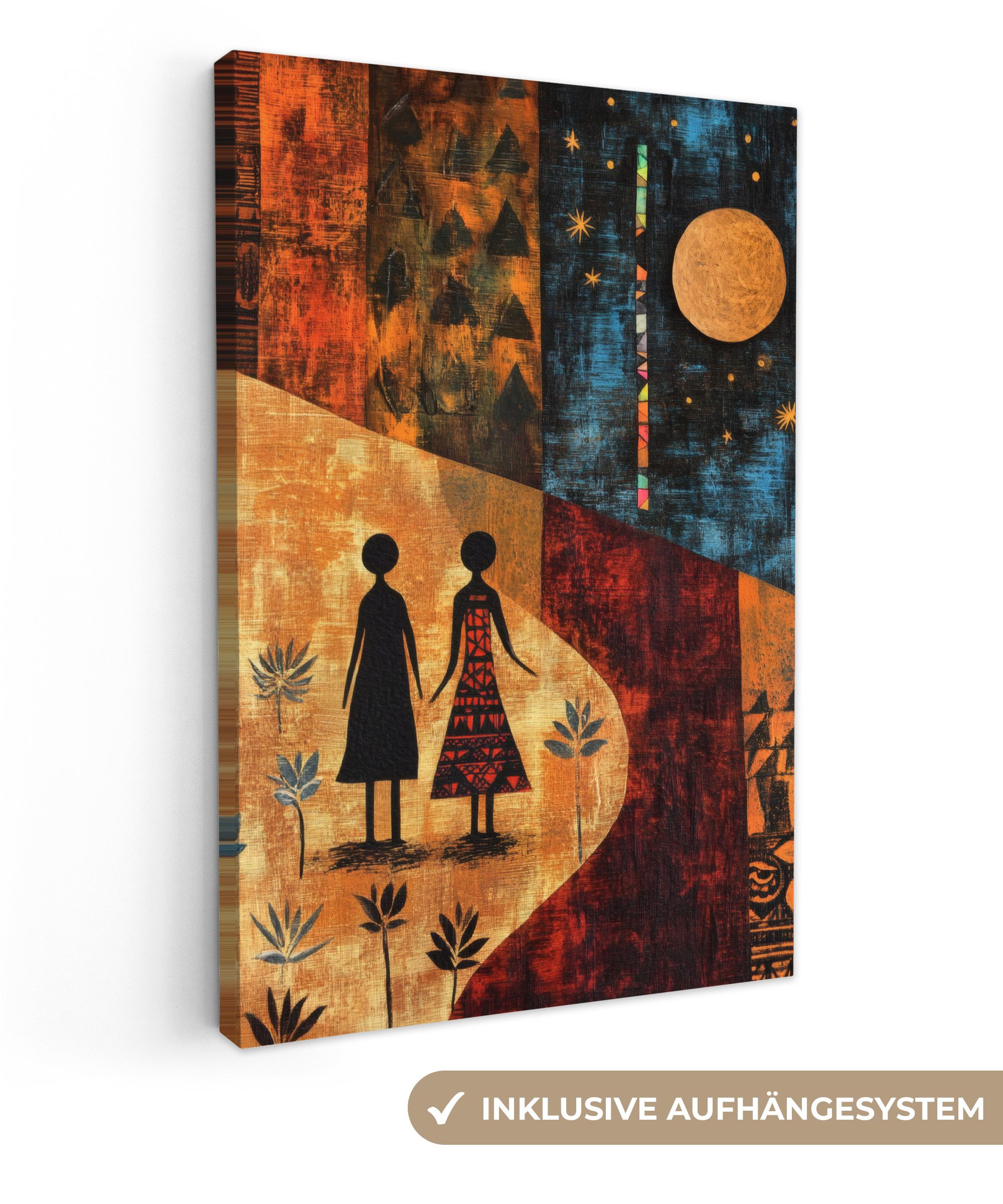 OneMillionCanvasses® Leinwandbild Scherenschnitte - Abstrakt - Sonne - Mond, Fotodruck (1 St), Leinwand Canvas Wandbild, Wanddekoration 20x30 cm