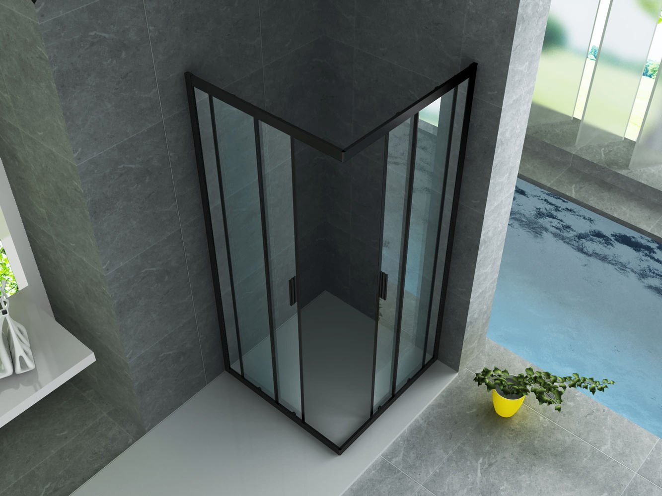 Thumbnail - Aloni Eckdusche CR-B9090, BxT: 90x90 cm, 1-tlg., Aloni Duschkabine Eckeinstieg schwarz matt 900x900x1950mm