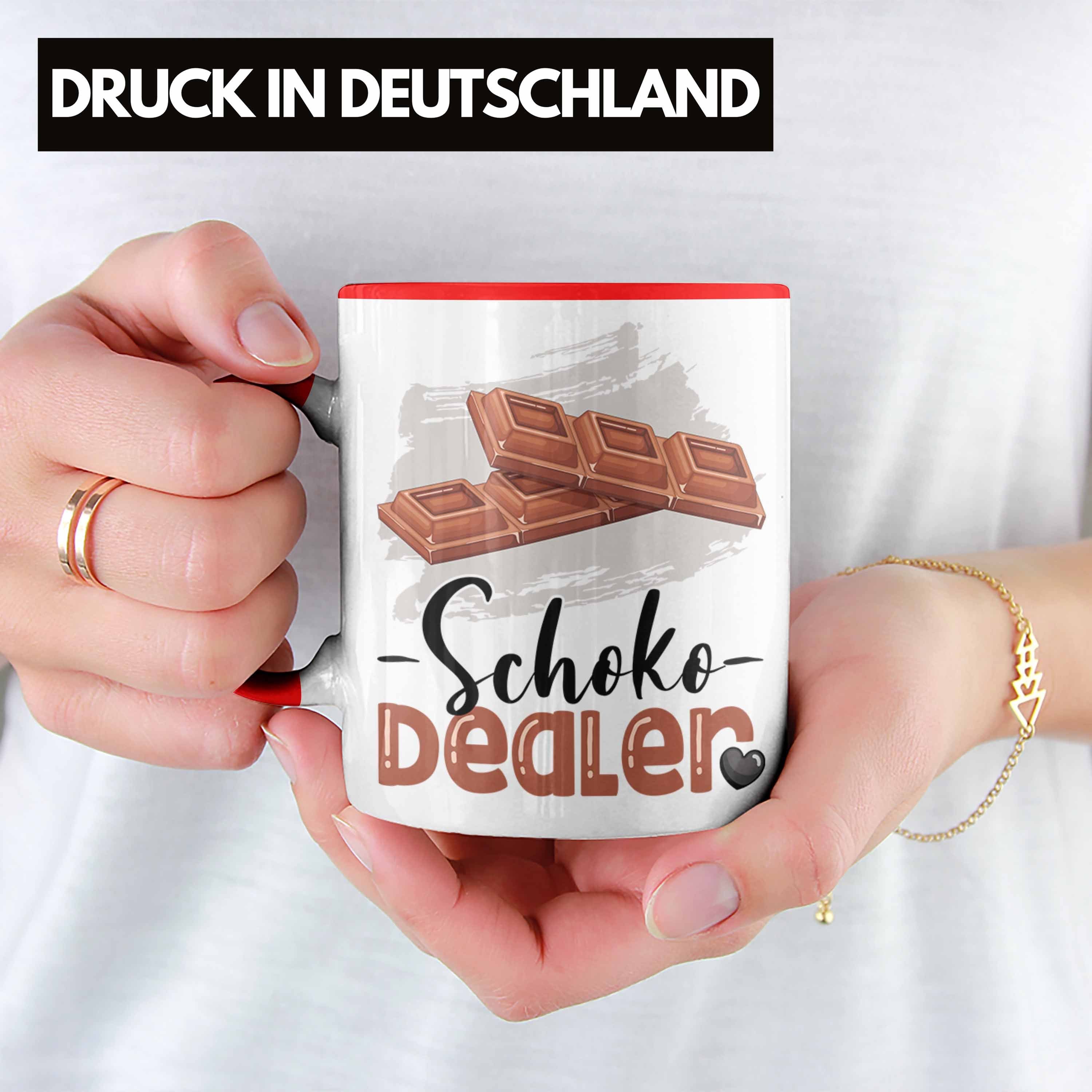 Trendation Tasse Schoko Dealer Tasse für Geschenk Geburtstag Spruc Rot Schokoladenverkäufer