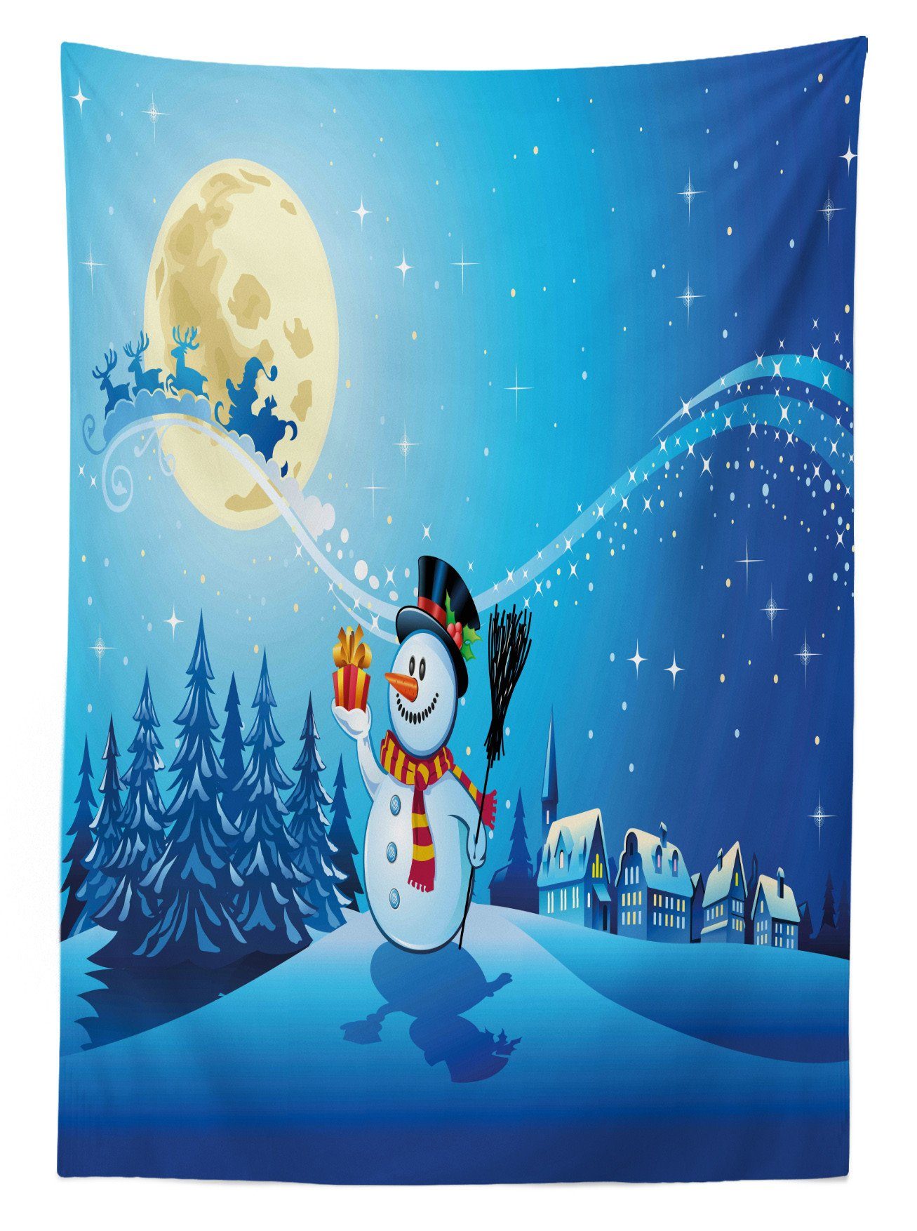 Farbfest Tischdecke den Außen Klare Snowy Farben, Für Weihnachten Waschbar geeignet Kiefern-Mond Land Abakuhaus Bereich