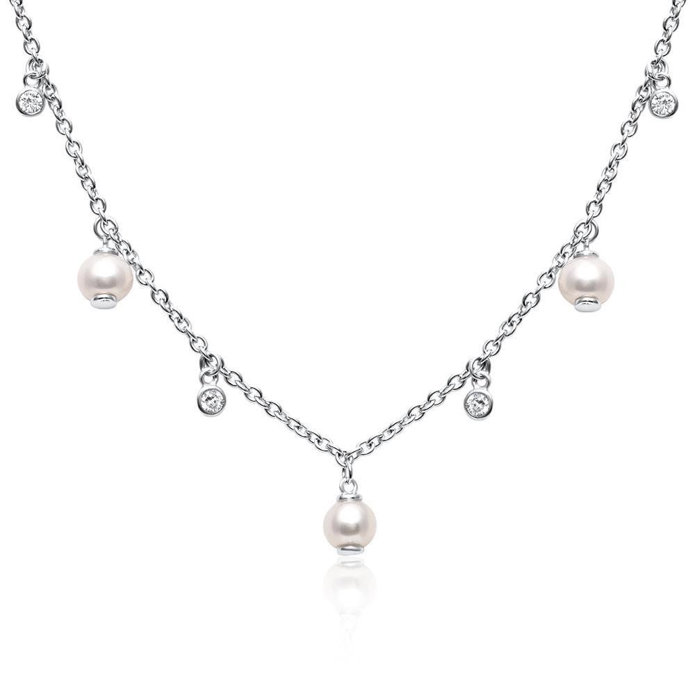 Silberkette Perlenkette für Damen mit Süßwasserperle und Zirkonia Silber SN0562