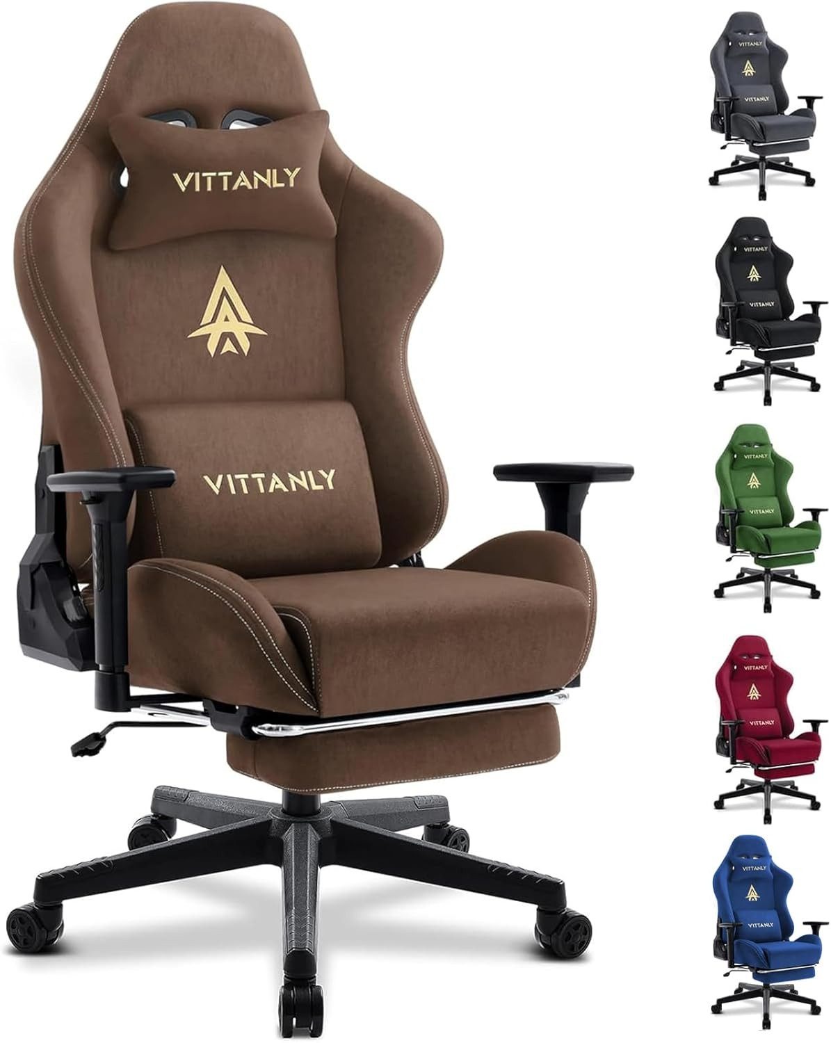 Vittanly Gaming-Stuhl Gaming Stuhl Ergonomischer Schreibtischstuhl 90-155° Rückenlehne, Mit Fußstütze Kopfstütze und Lendenkissen, 3D Armlehnen