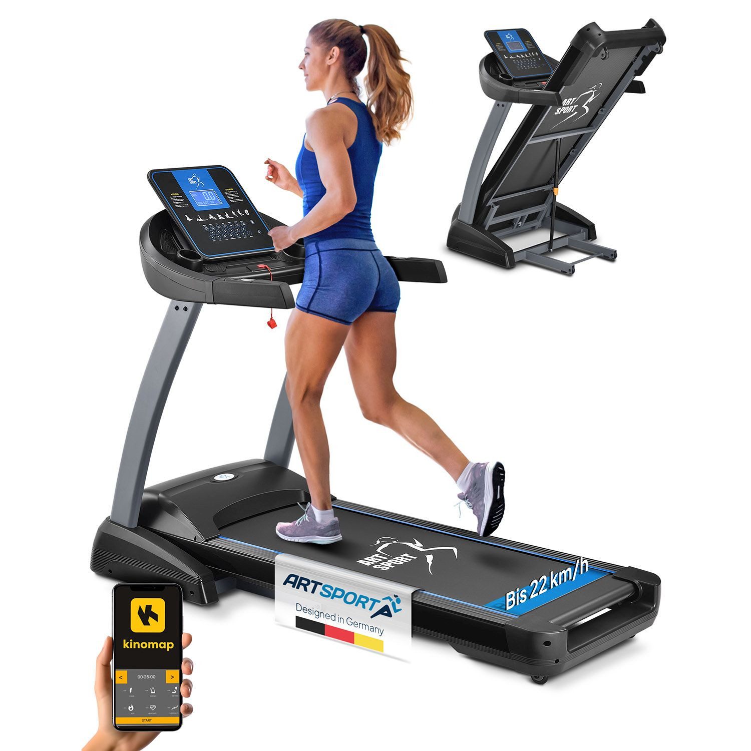ArtSport Laufband Speedrunner 7000, 22 km/h, 48 Programme, 22 Stufen Steigung, LCD-Display, klappbar