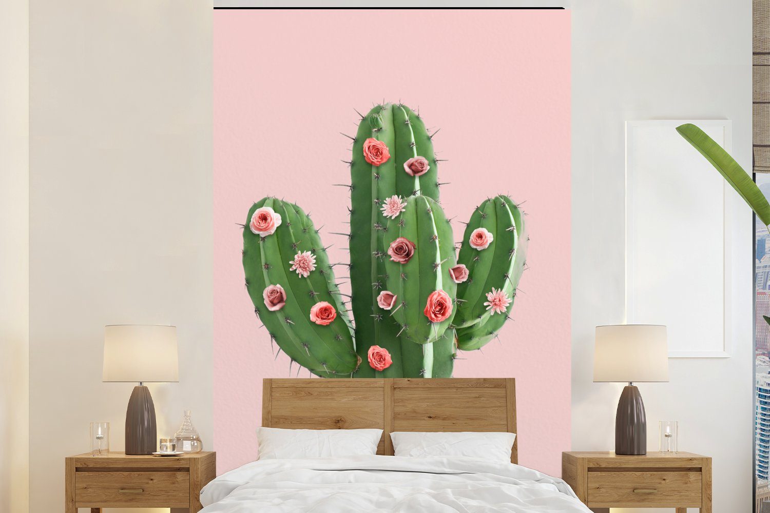 MuchoWow Fototapete Kaktus - Stilleben - Blumen, Matt, bedruckt, (3 St), Montagefertig Vinyl Tapete für Wohnzimmer, Wandtapete
