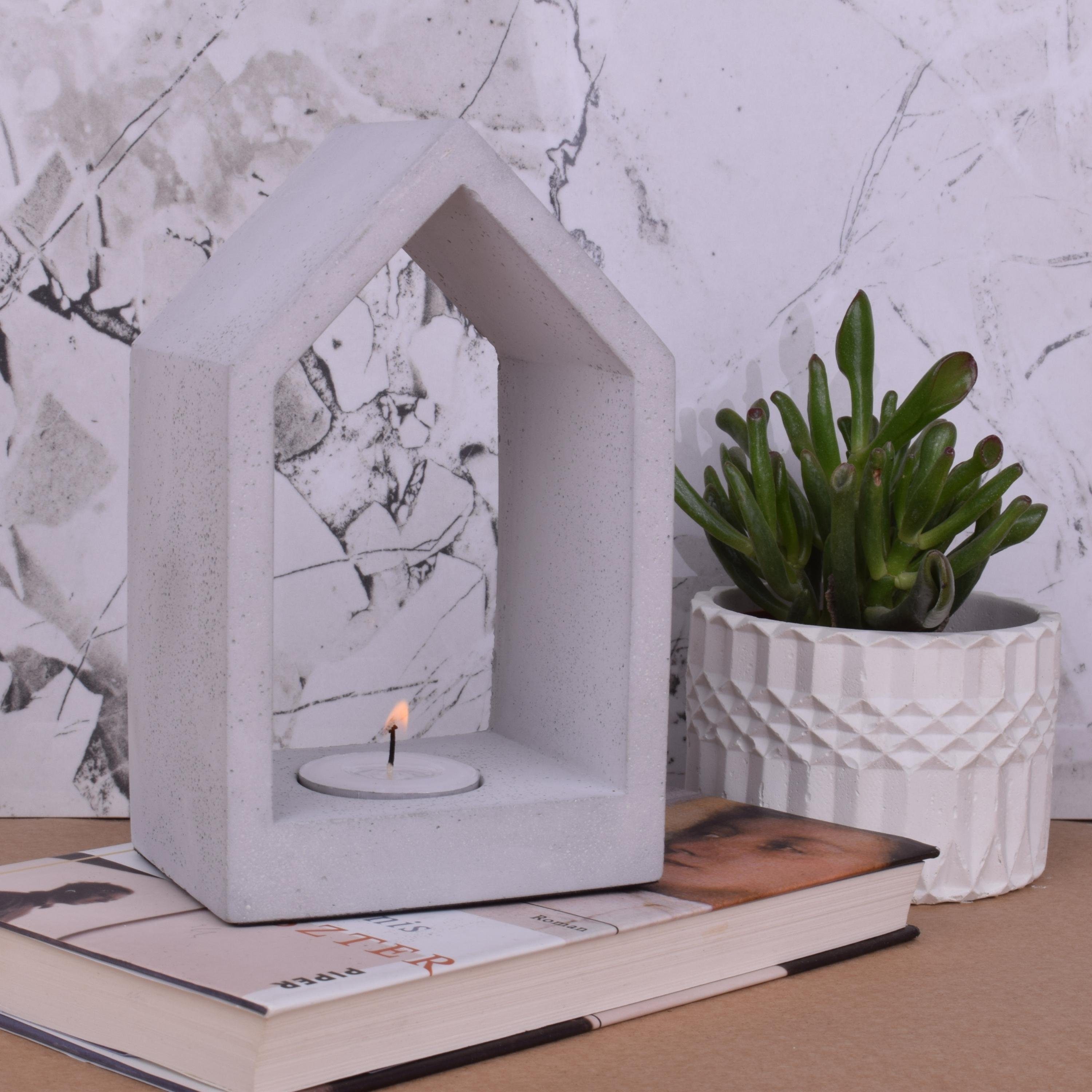 TIVENDIS Dekoschale "Zuhause" grau Teelicht Beton-Design Kerzenhalter