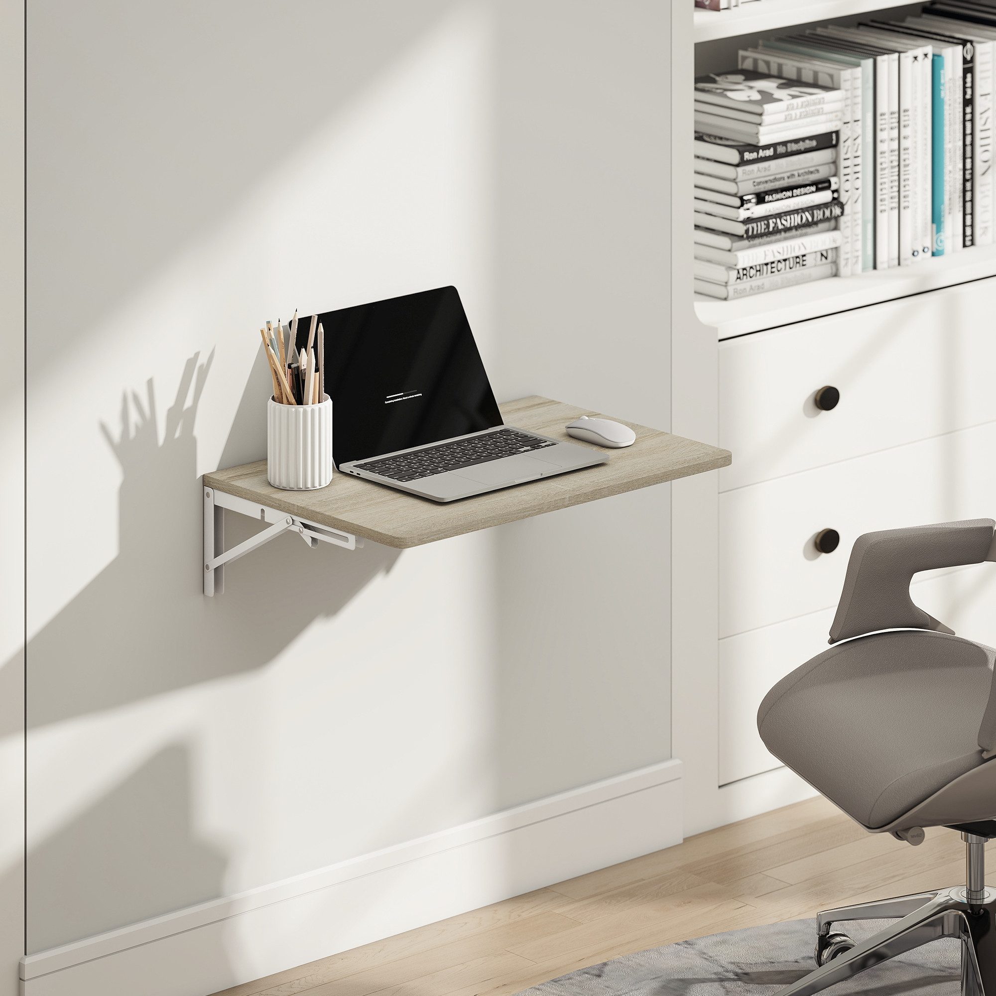 HOMCOM Klapptisch Wandschreibtisch (Platzsparender Schwimmender Schreibtisch, 1-St., 60x40 cm Wandklapptisch), mit abgerundeten Ecken, für Homeoffice, Wohnzimmer, Küche, Eiche