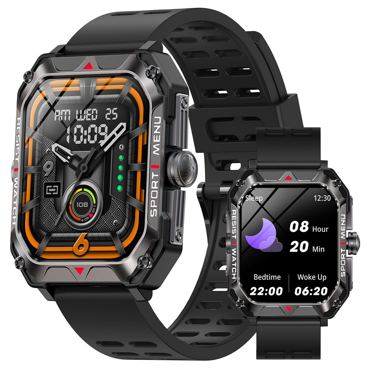 VSIUO Smartwatch Damen und Herren, Fitness Tracker Uhr Mit Sprachanruf  Smartwatch (2,02 Zoll), IP68 Wasserdicht Sportuhr Outdoor Fitness Tracker,  Schlafmonito
