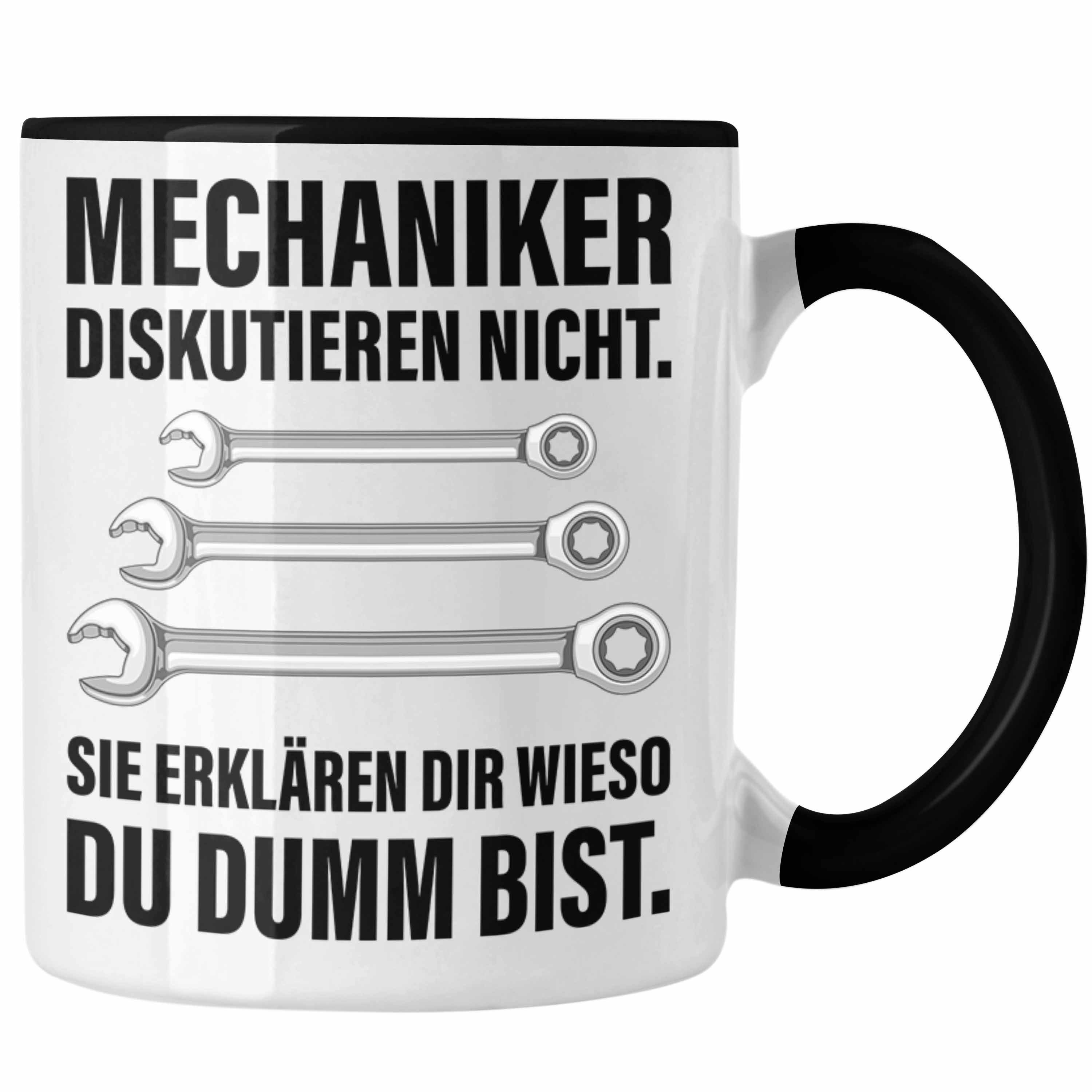 Trendation Tasse Trendation - KFZ Mechaniker Geschenk Lustig Tasse Automechaniker Mechatroniker Werkstatt Tasse Schwarz