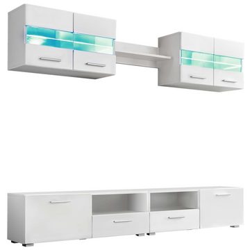 vidaXL TV-Schrank 5-tlg. TV-Wohnwand-Set mit LED-Leuchten Hochglanz-Weiß (1-St)