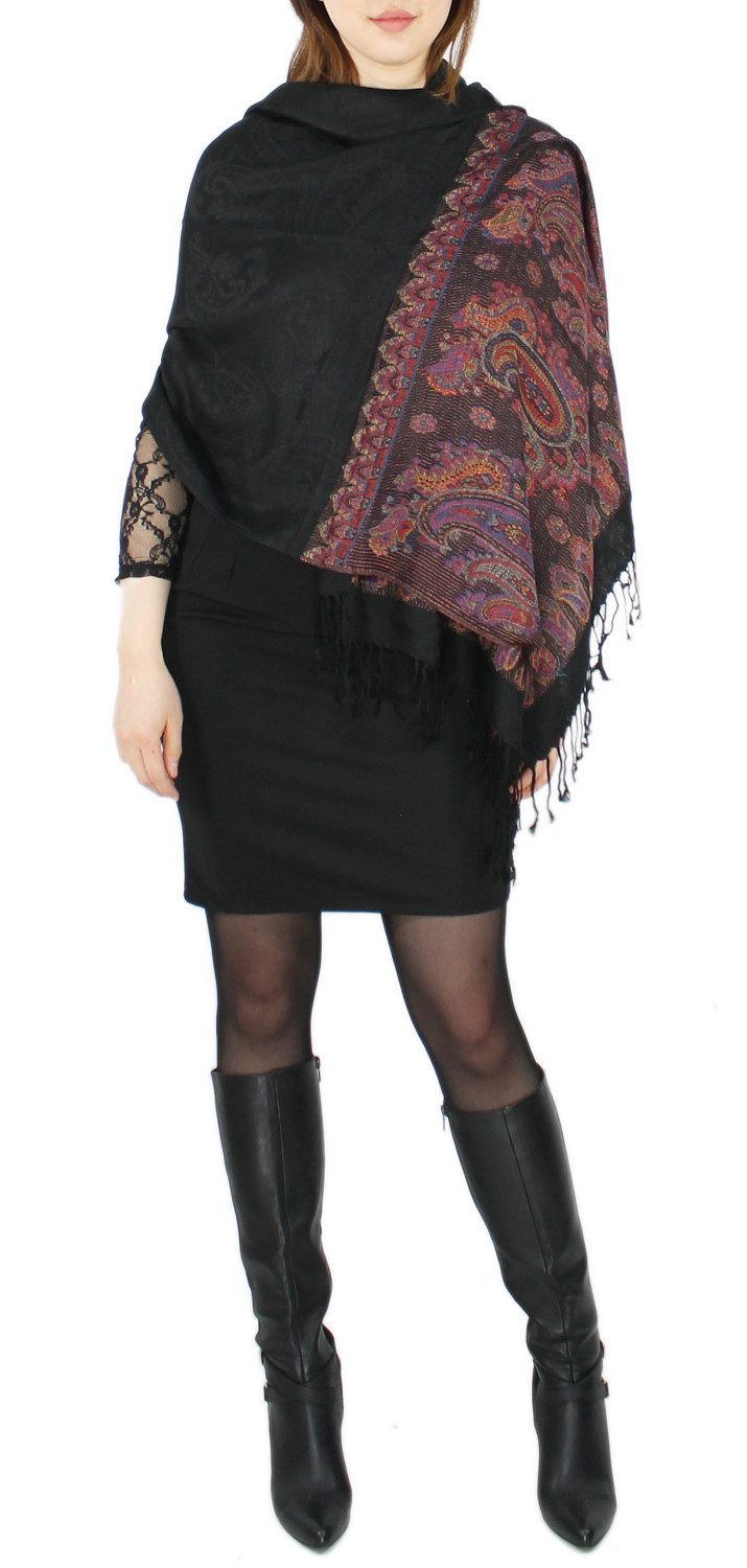 dy_mode Modeschal Eleganter Damen Schal Stola Schultertuch im Paisley Muster, mit Fransen – Bild 4 von 5