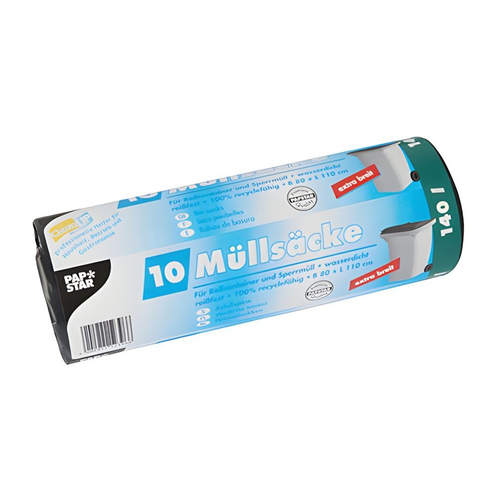 PAPSTAR Müllbeutel Müllsäcke, LDPE 140 l 110 cm x 80 cm schwarz 40 my 10 Stk