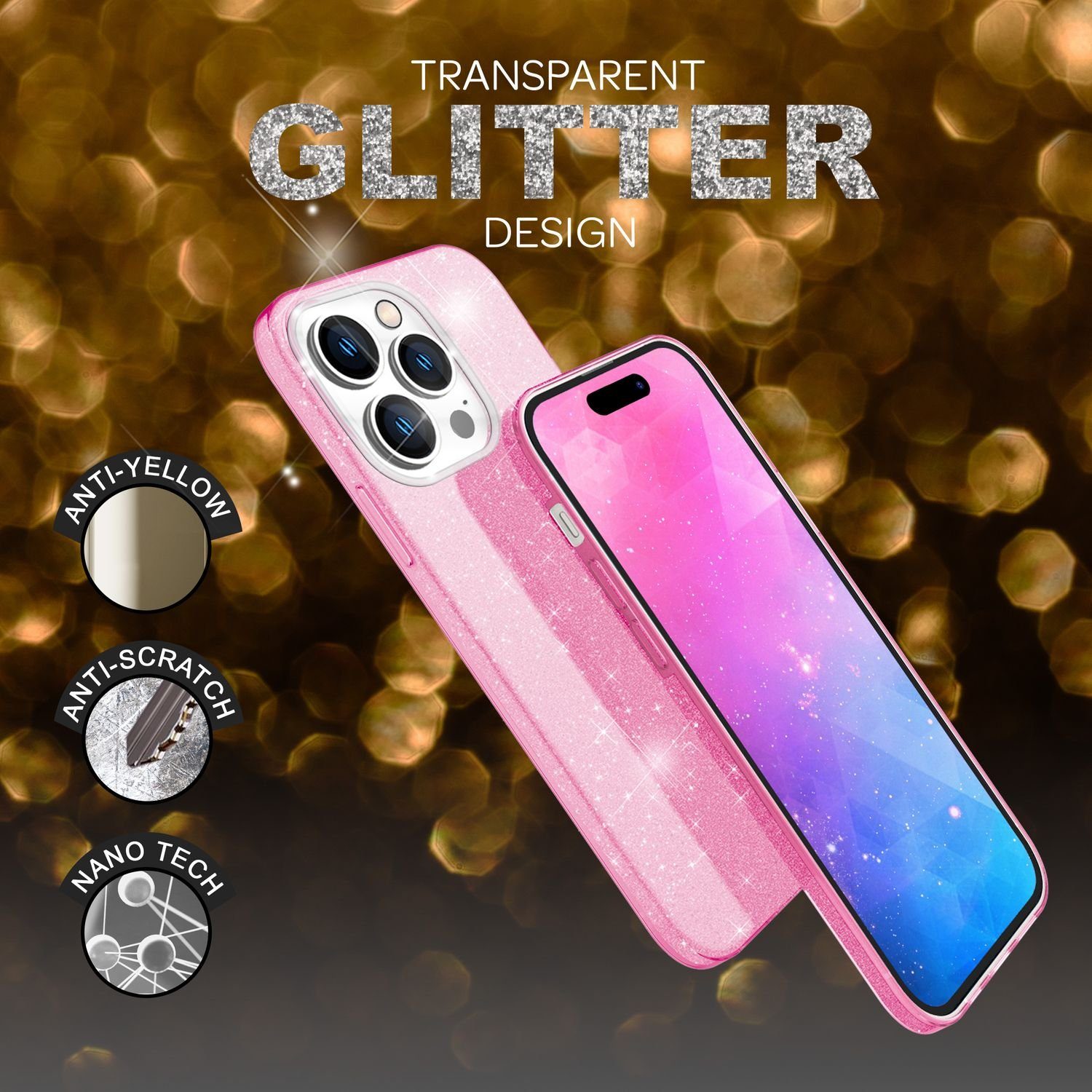 Nalia Smartphone-Hülle Apple iPhone 14 Pro 15,5 cm (6,1 Zoll), Glitzer Silikon Hülle / Verstärkte Innenseite / Glänzende Schutzhülle