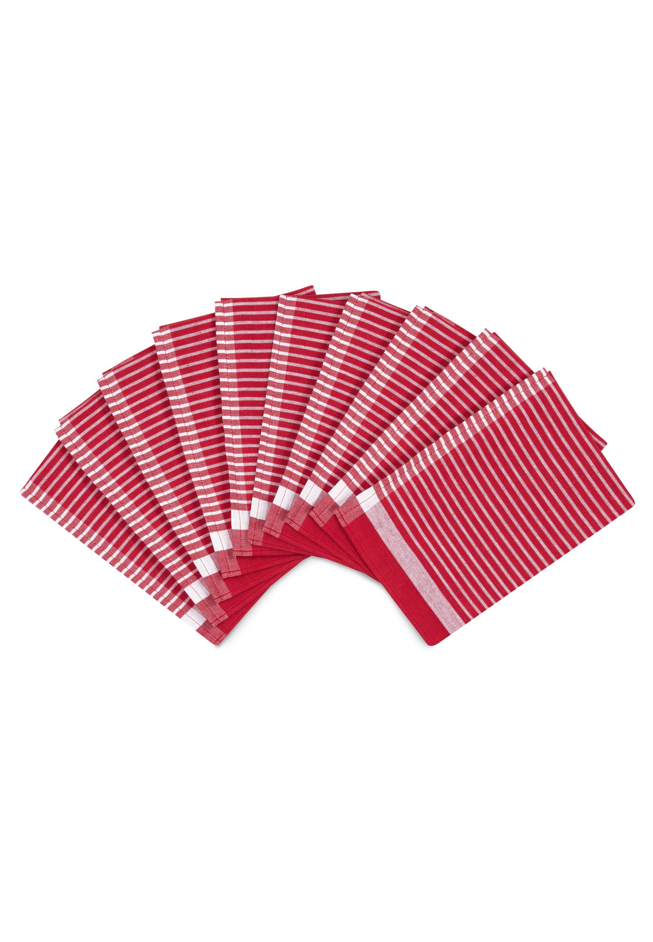 ROSS Geschirrtuch Exclusiv - Halbleinen - Streifen, (Spar-Set, 10-tlg., 10 X Geschirrtuch (50 X 70cm), 10 X Geschirrtuch im Set - Baumwolle - Strapazierfähig Rot