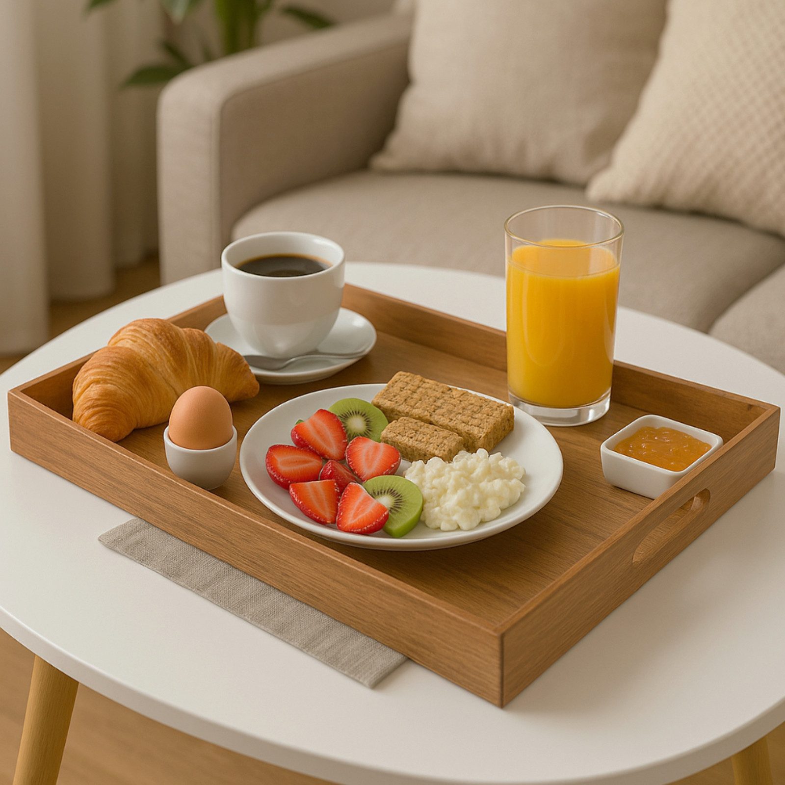 Koopman Dekotablett Akazienholz Holztablett Serviertablett 50x35 cm Griff Rand abgerundet (1 St), XXL, Glatt, 2 Tragegriffe, Glänzend