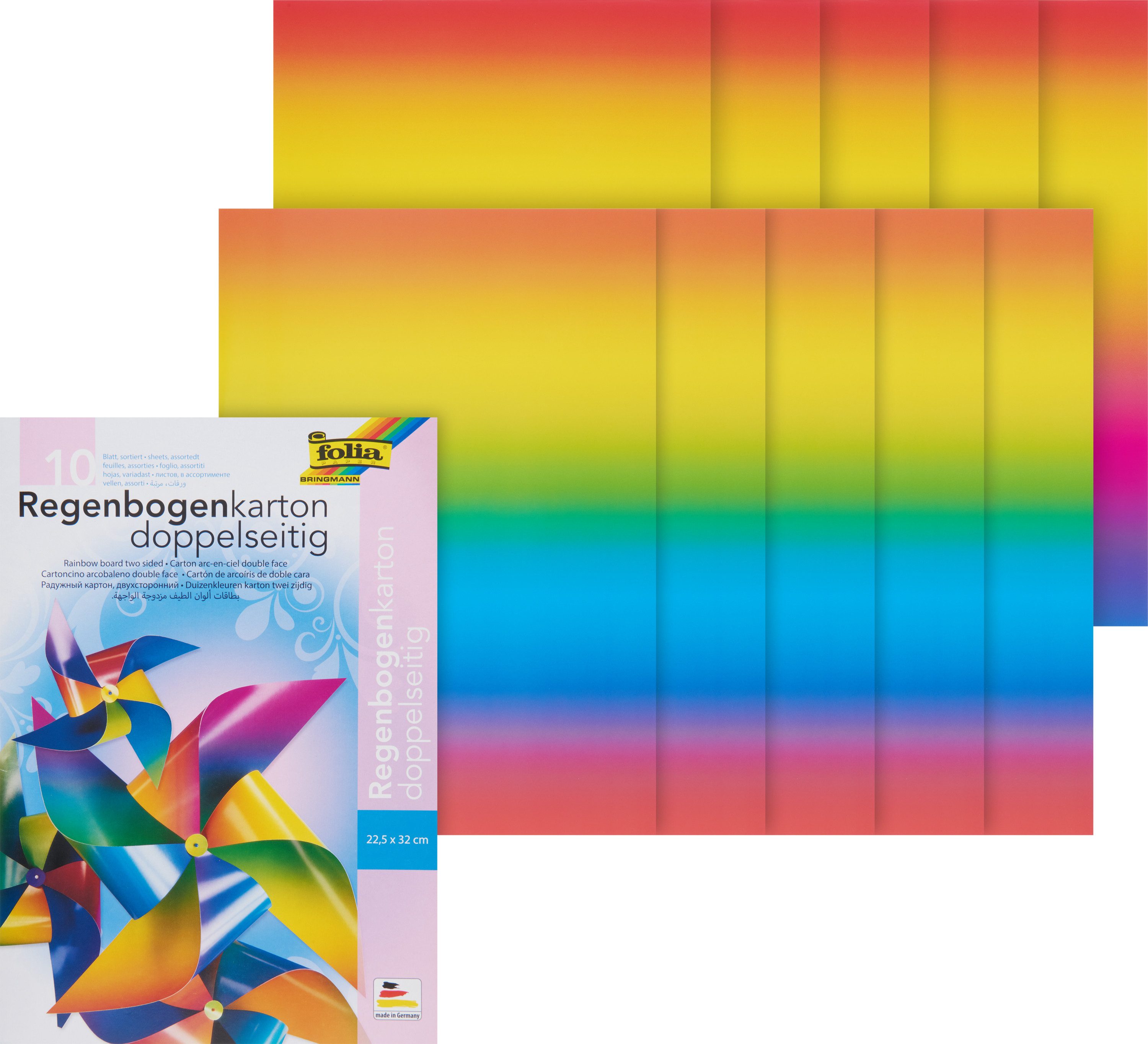 Folia Motivpapier Regenbogen Tonkarton, 10 Stück