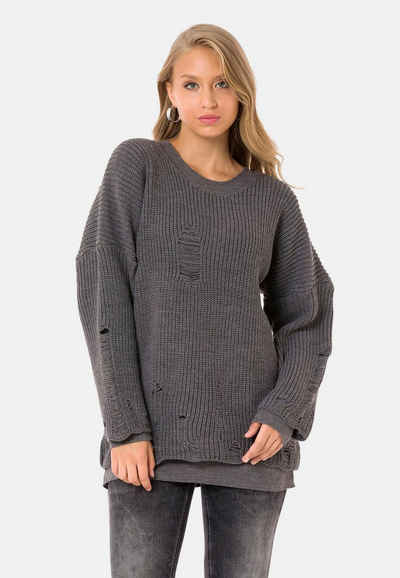 Cipo & Baxx Strickpullover mit kontrastfarbigem Longsleeve