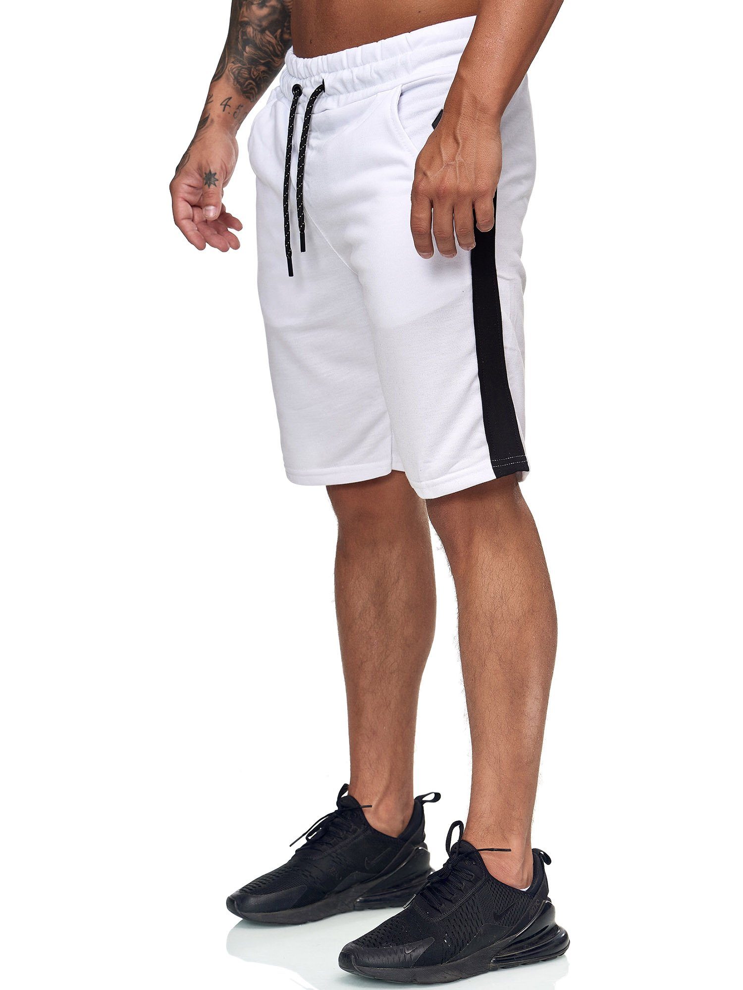 1400+1407C Hose Fitness Freizeit Bermudas Weiss Schwarz Shorts Casual 1-tlg., im Sweatpants, (Kurze 1400 Design) OneRedox modischem