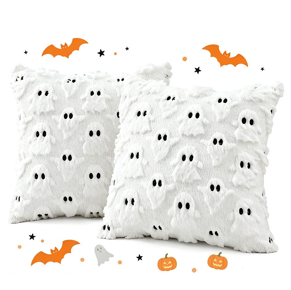Bomiclss Kissenbezug 2-Set Halloween-Kissenbezüge,mit Geistermotiv, Halloween-Dekoration, Kuschelkissenhüllen für Stuhl, Sofa, Schlafzimmer und Wohnzimmer