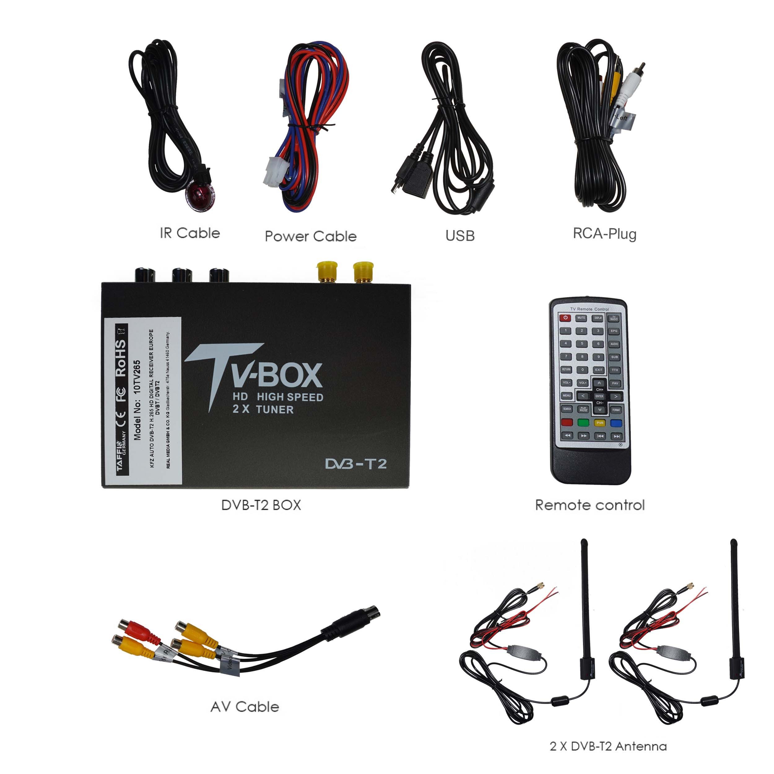 TAFFIO Univer.AUTO DVB-T2 H.265 HD DIGITAL RECEIVER MPEG4 240 km/h TV EMPFANG KFZ-Adapter