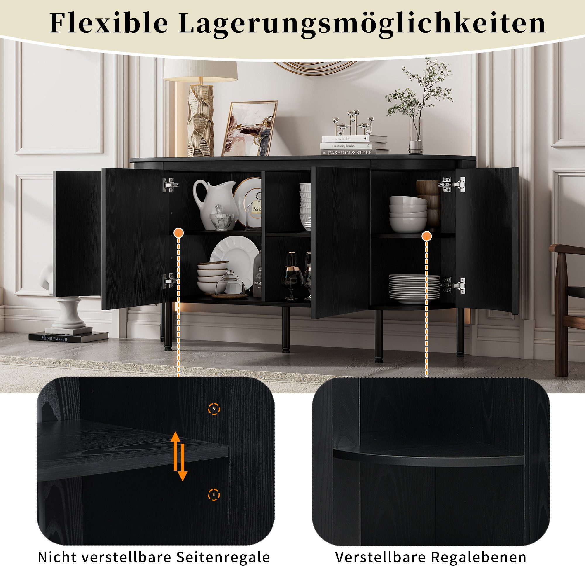 HAUSS SPOLE Sideboard Schwarz Beistellschrank Wohnzimmerschrank günstig online kaufen