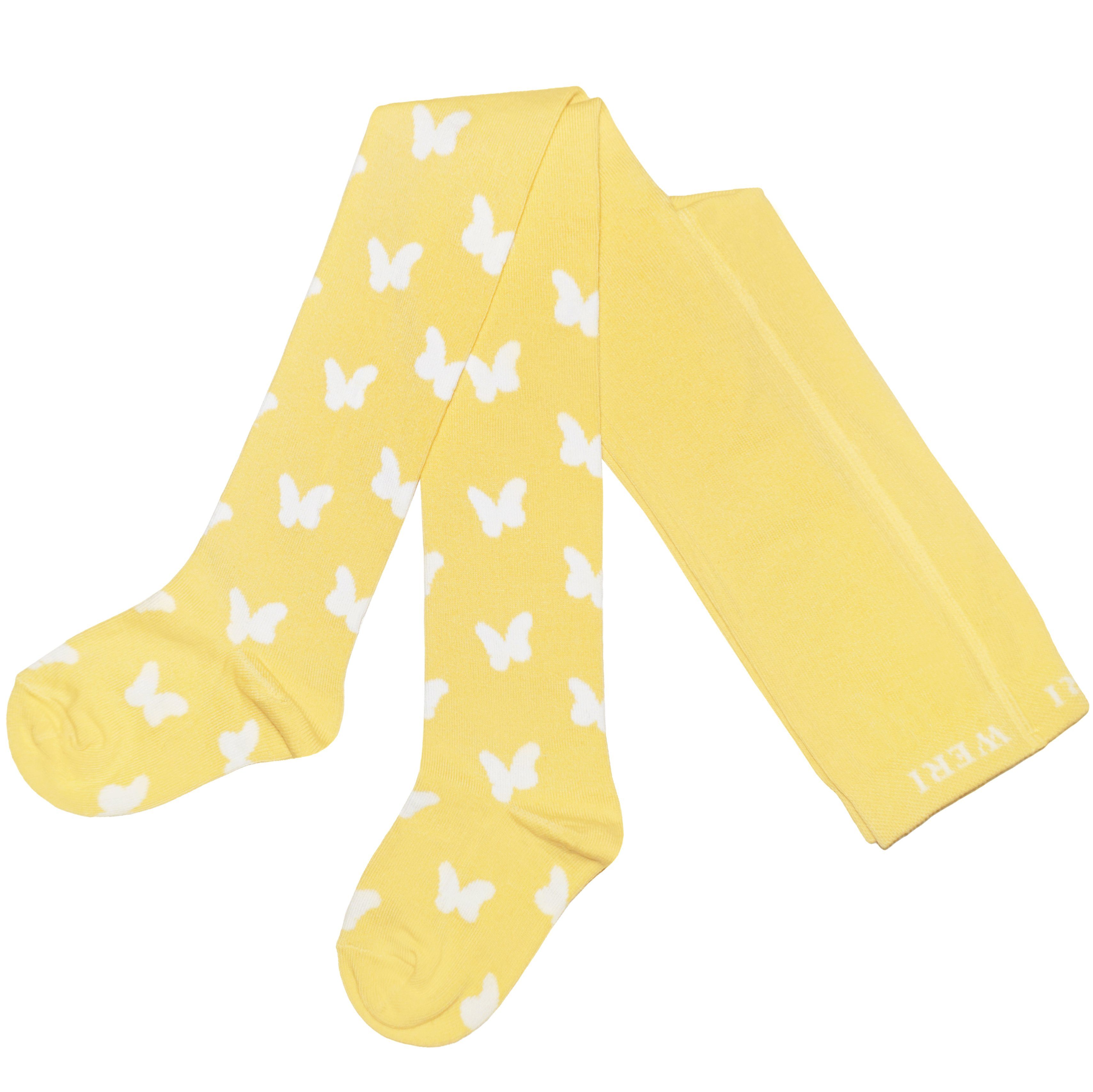 WERI SPEZIALS Strumpfhersteller GmbH Strickstrumpfhose Kinderstrumpfhosen Mädchen >>Weiße Schmetterlinge<< weiche Baumwolle