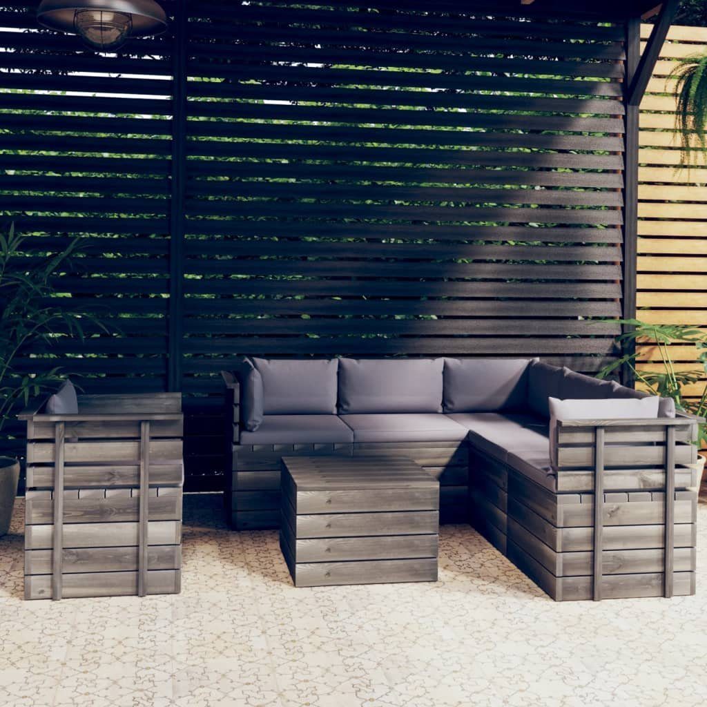 vidaXL Gartenlounge-Set 7-tlg. Garten-Sofagarnitur aus Paletten mit Kissen Kiefernholz, (7-tlg) Anthrazit