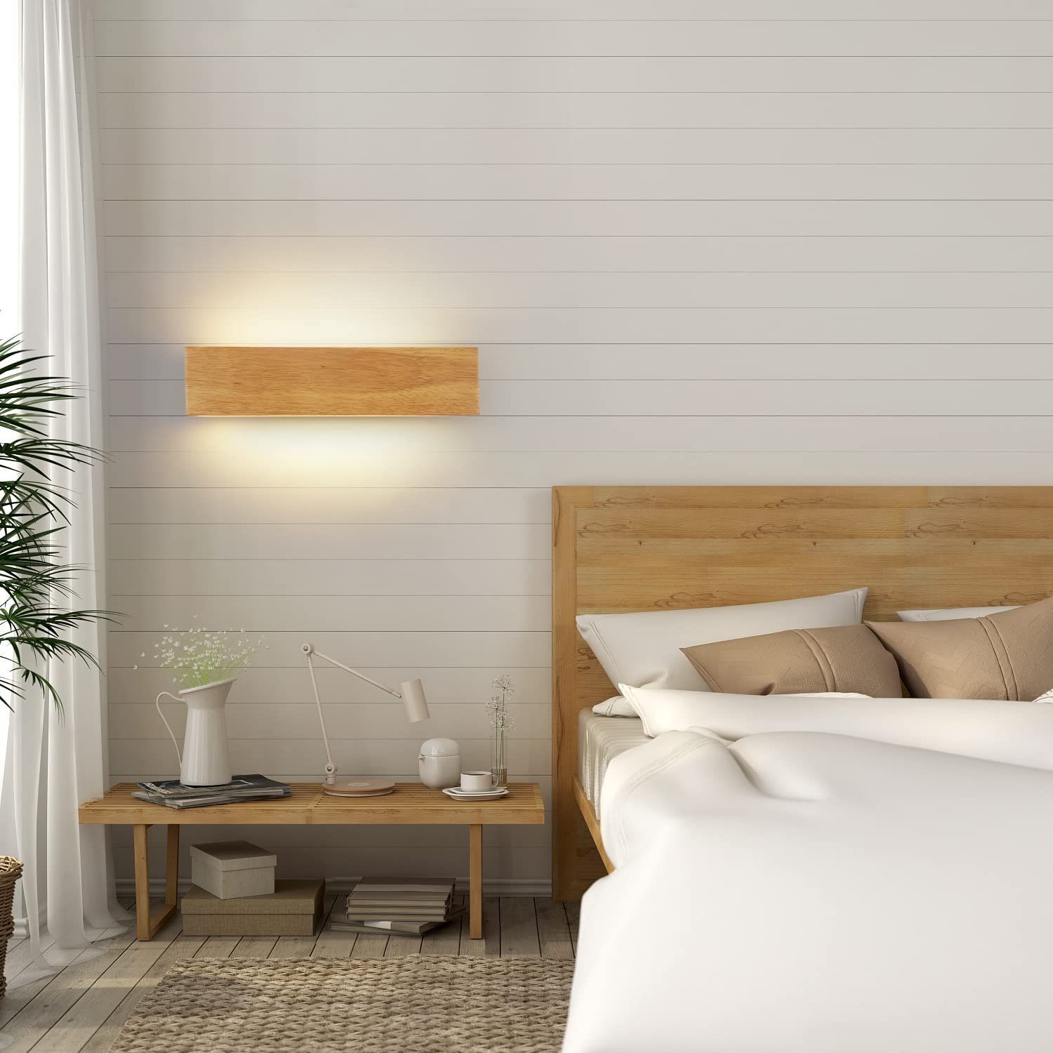 Nettlife LED Innenwandleuchte Warmweiß, Drehfunktion Wandleuchte Holz aus