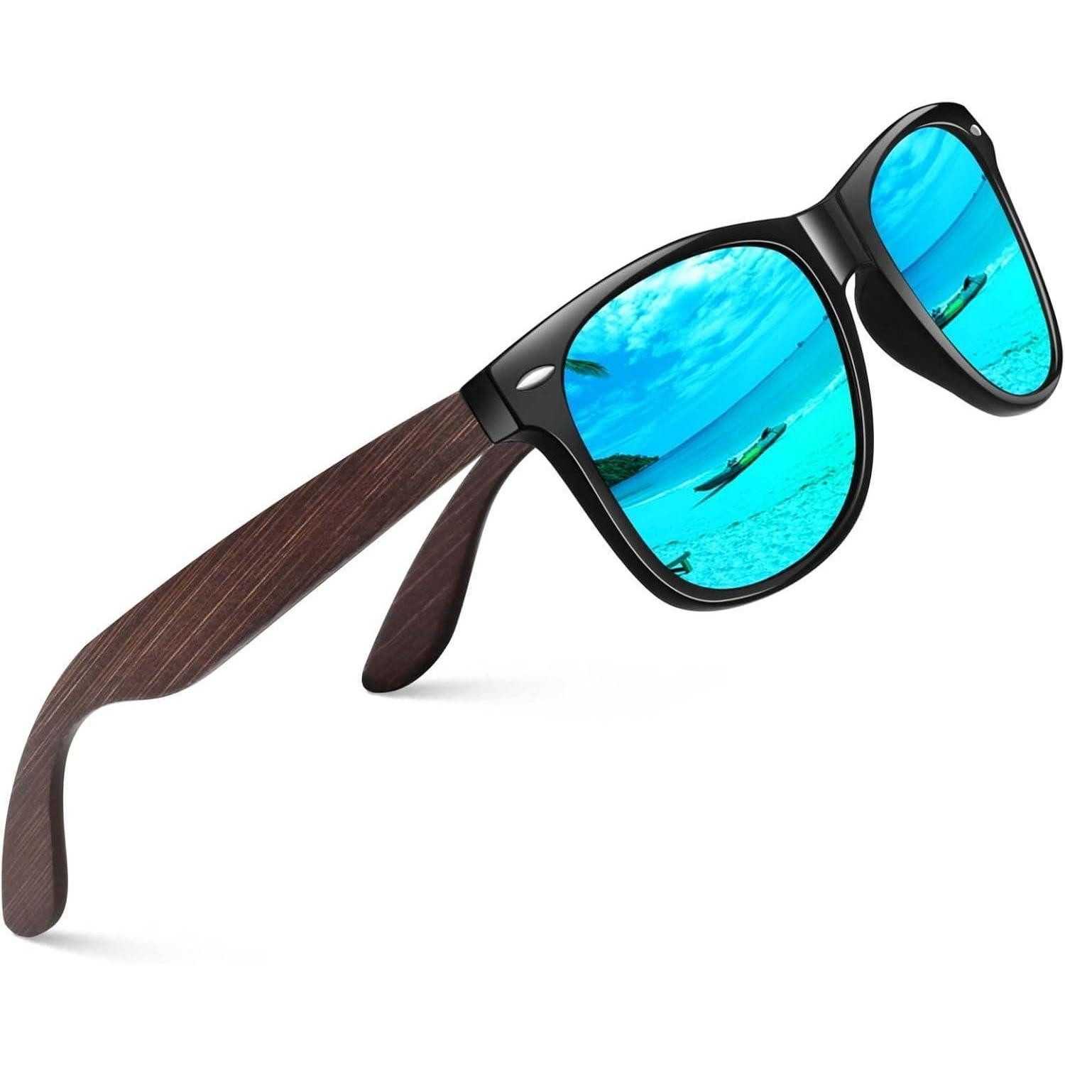 Sonnenbrille Sonnenbrille Herren Damen Schwarz Rahmen Blau Verspiegelte Linse