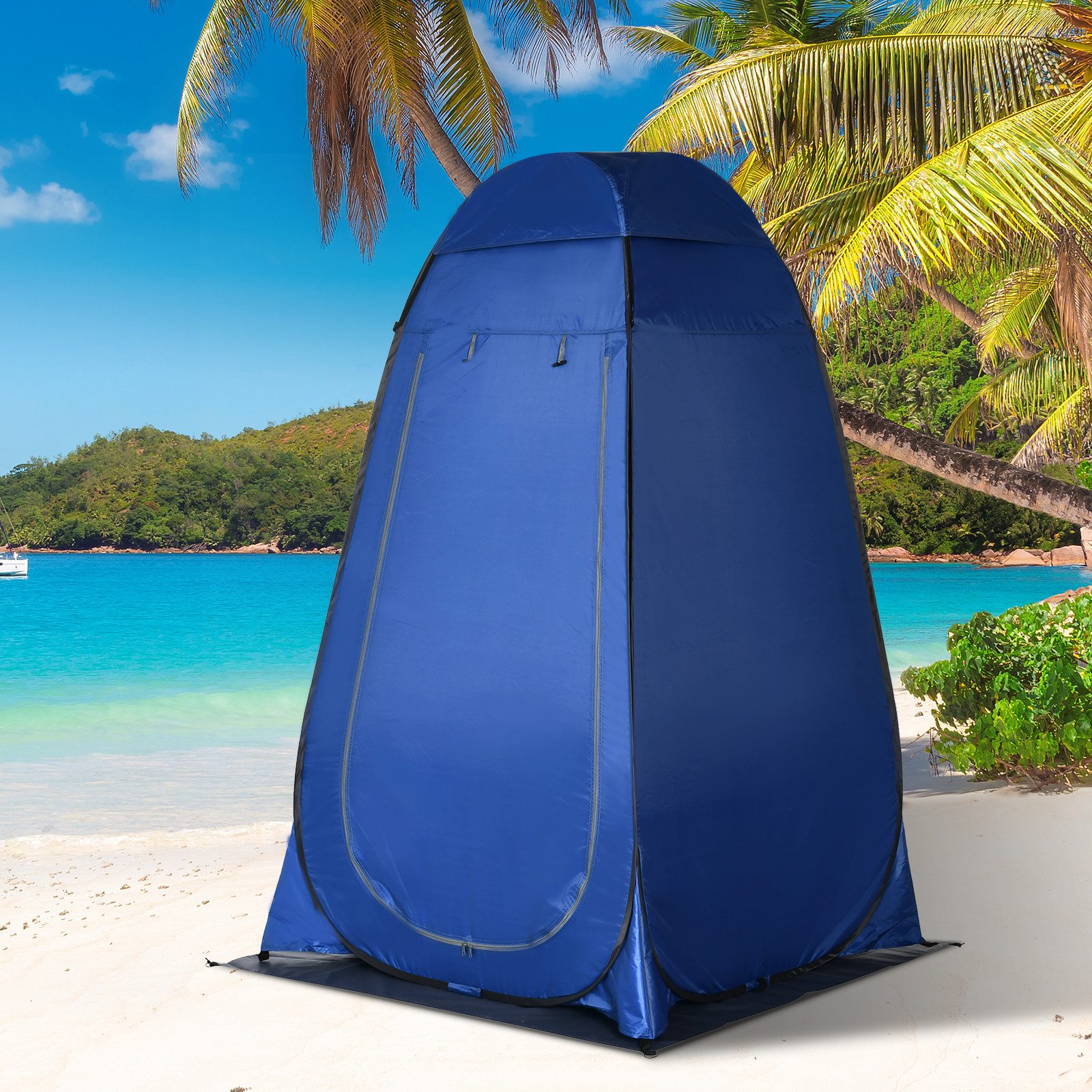 Outsunny Faltzelt Pop up Camping Umkleidezelt mit Tragetasche 126 x 124 x 189 cm, Personen: 1 (Toilettenzelt, 1 tlg., Duschzelt), für Garten, Balkon, Blau