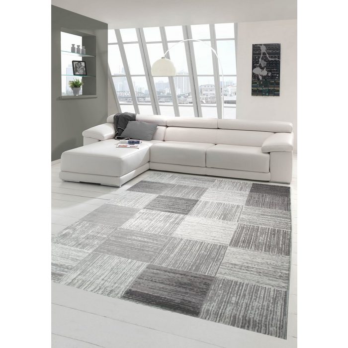 Teppich Designer und Moderner Teppich Wohnzimmerteppich mit Karomuster in Beige Grau Teppich-Traum rechteckig Höhe: 11 mm