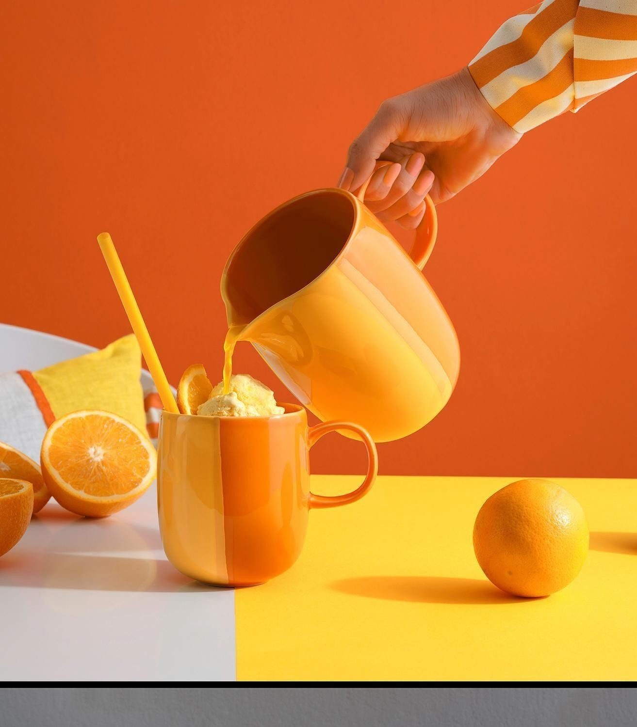 ASA SELECTION Tasse Kaffeetasse JOY, 400 ml, Gelb, Orange, 1-tlg., Porzellan, spülmaschinengeeignet