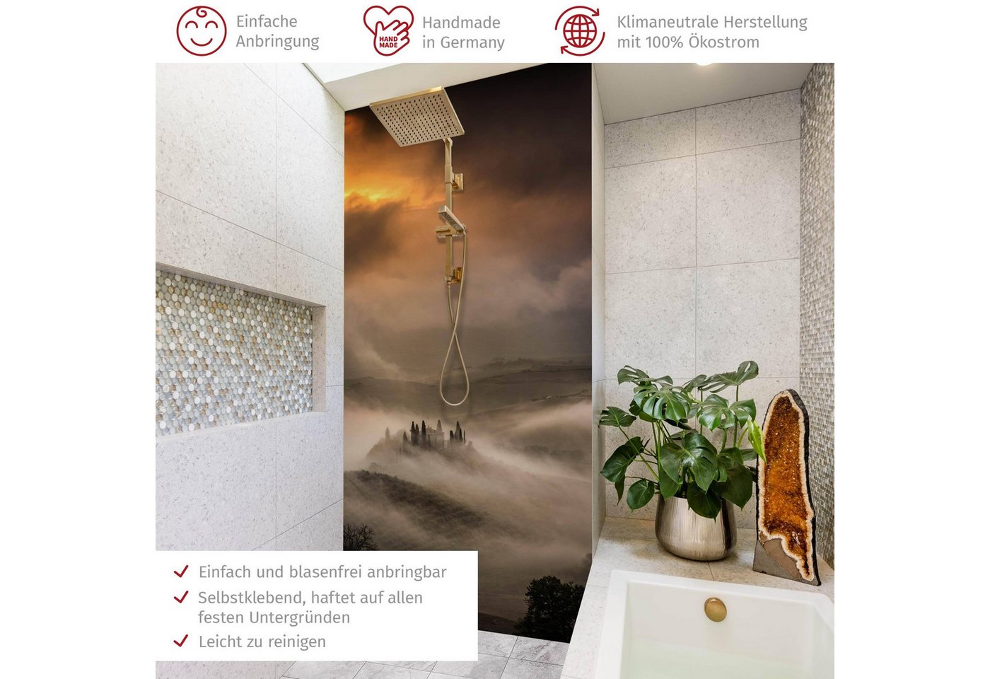 Thumbnail - Bilderdepot24 Badrückwand Wald braun Duschrückwand ohne Bohren Dusche Natur Himmel, (1-tlg., Hart-Folie Smart matt 0,35 ...