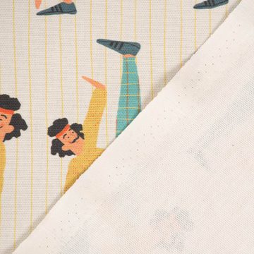 Vorhang SCHÖNER LEBEN. Vorhang Gymnastik Turner wollweiß türkis gelb 245cm, SCHÖNER LEBEN., Smokband, blickdicht, Baumwolle, handmade, made in Germany, vorgewaschen
