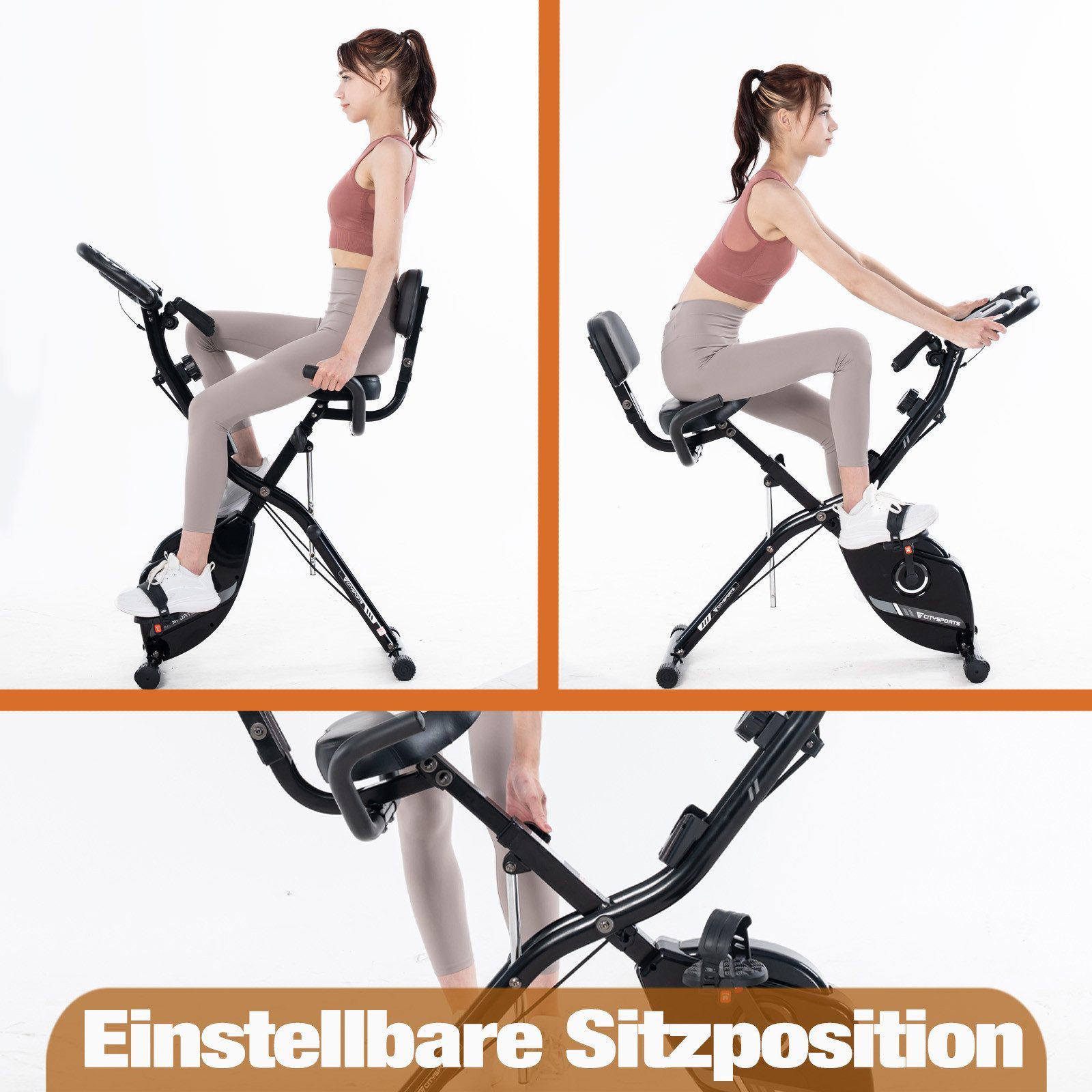 CITYSPORTS Speedbike GEARSTONE Heimtrainer, fitnessbike Klapprad, Indoor-Cycling, X-BIKE, Magnetoresistiv Klasse 8, mit LCD-Display, Pulsüberwachung