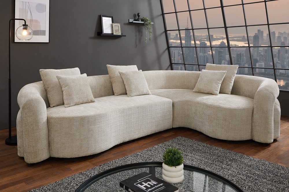 riess-ambiente Wohnlandschaft VOGUE 290cm beige - Samt, XXL-Sofa, gerundet, inkl. Kissen, L Form, Einzelartikel 1 Teile, Luxus Big Sofa - ideal für Wohn- und Schlafzimmer oder als Eckcouch