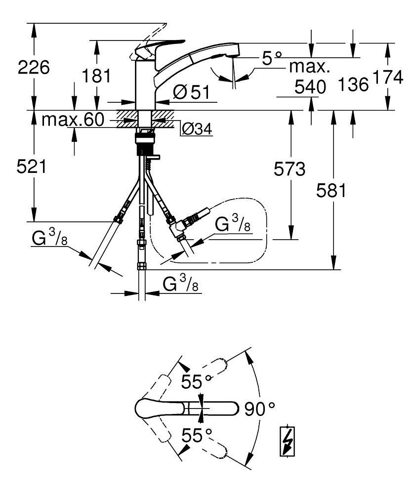 Grohe Standarmatur Start Einhebelarmatur, Quickfix, Niederdruck (1012400000)
