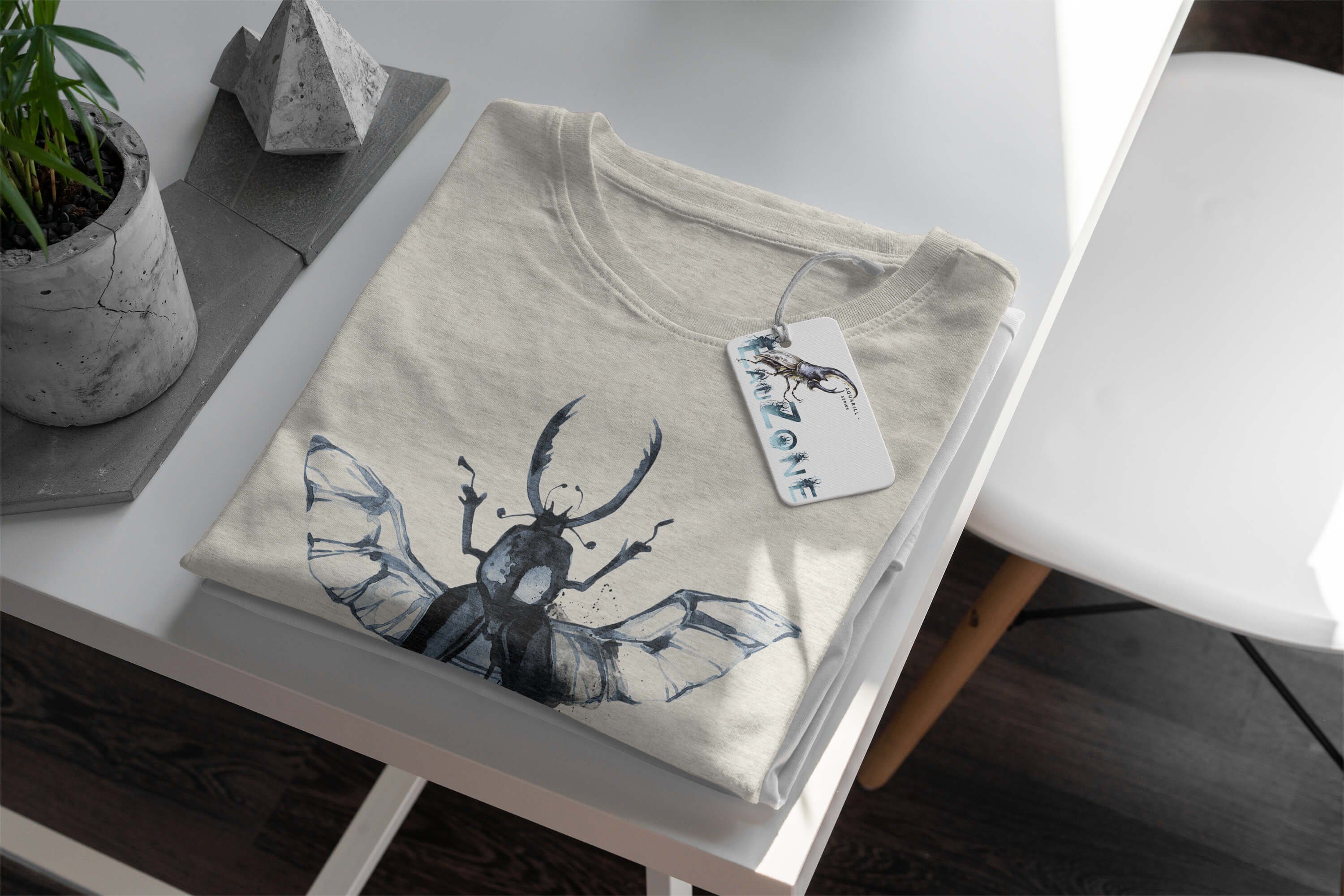 Sinus Art Motiv T-Shirt Bio-Baumwolle Ökomod Organic Herren Shirt T-Shirt (1-tlg) Nachhaltig 100% Aquarell Käfer Insekt Farbe