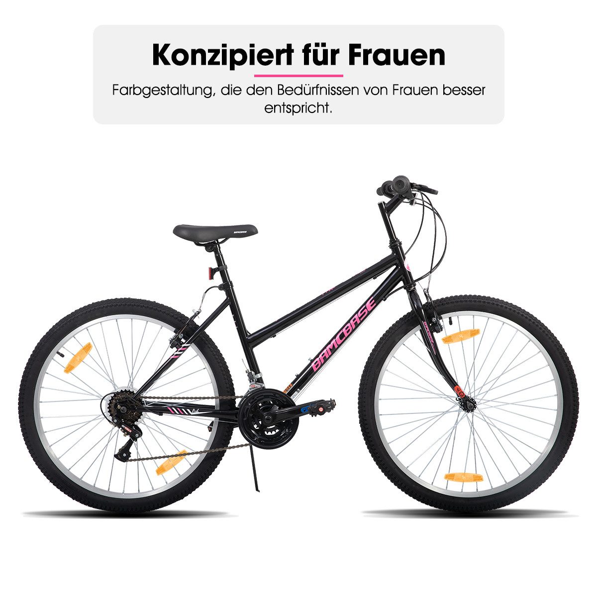HILAND Mountainbike 24 26 Zoll Damen bike, Fahrrad für Mädchen & Frauen, 18-Gang-MTB, Doppel-V-Bremsen, Rahmen aus Kohlenstoffstahl